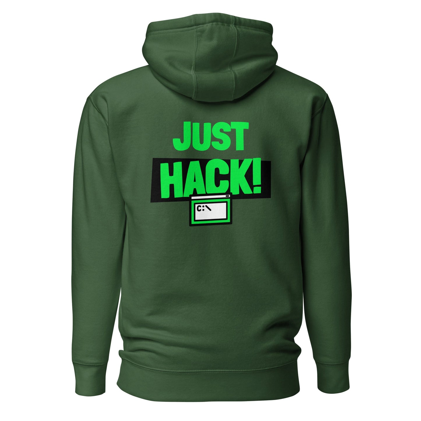 Just Hack (Green text) - Unisex Hoodie (back print) by DarkByteGear