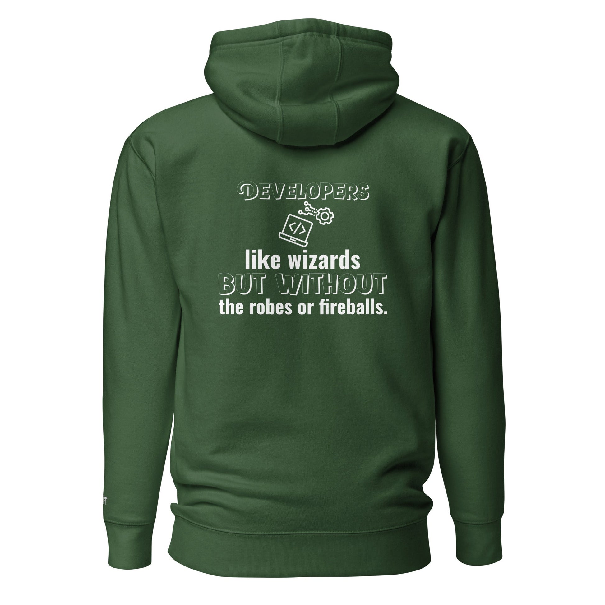 Developers: like wizards, but - Unisex Hoodie (back print) by DarkByteGear