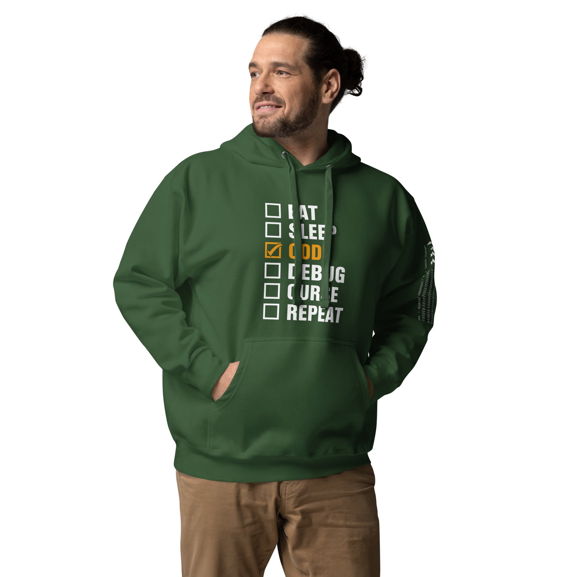 Eat, Sleep, Code √, Debug, Curse, Repeat - Unisex Hoodie by DarkByteGear