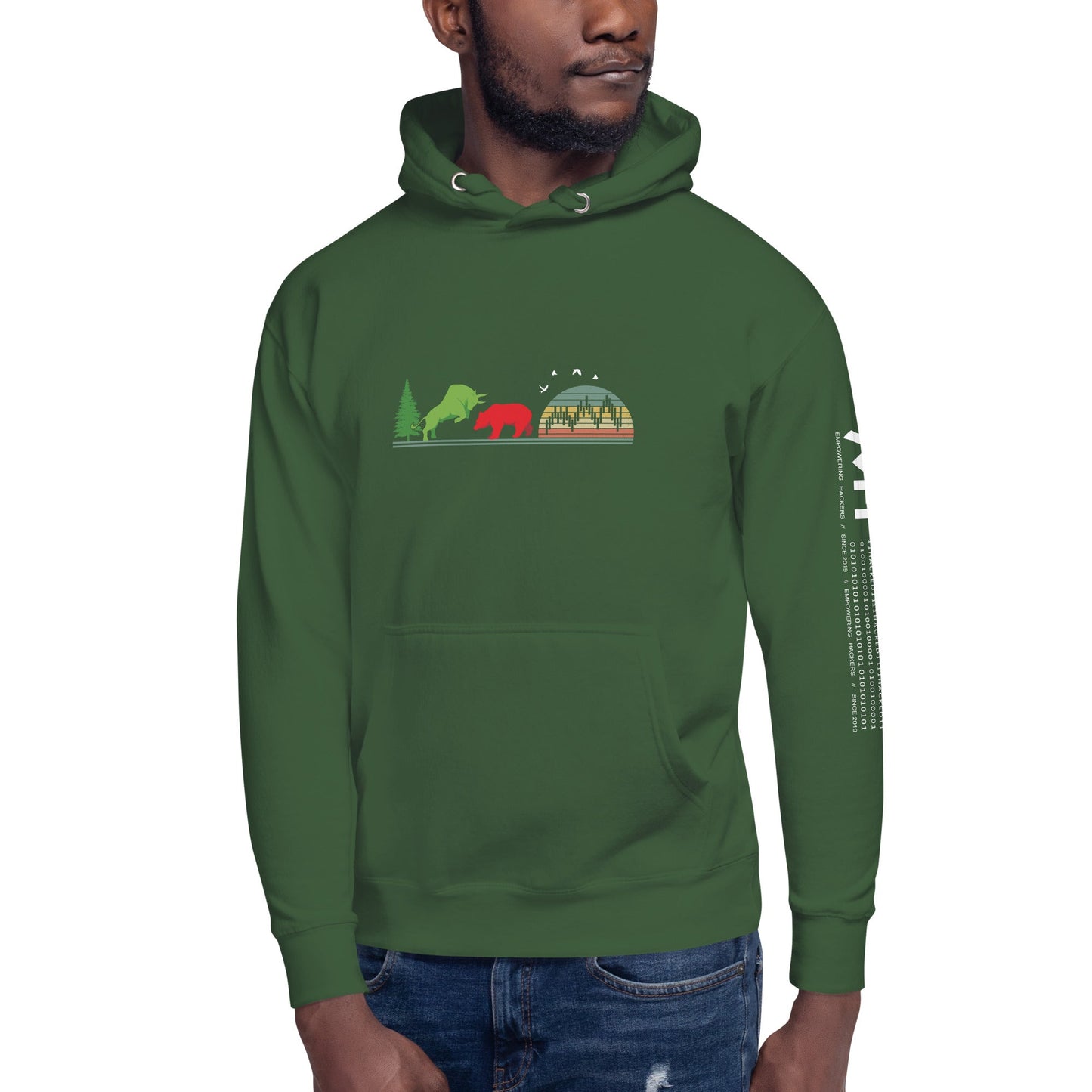 Pine tree Green Bull Read Bear Trading - Unisex Hoodie by DarkByteGear