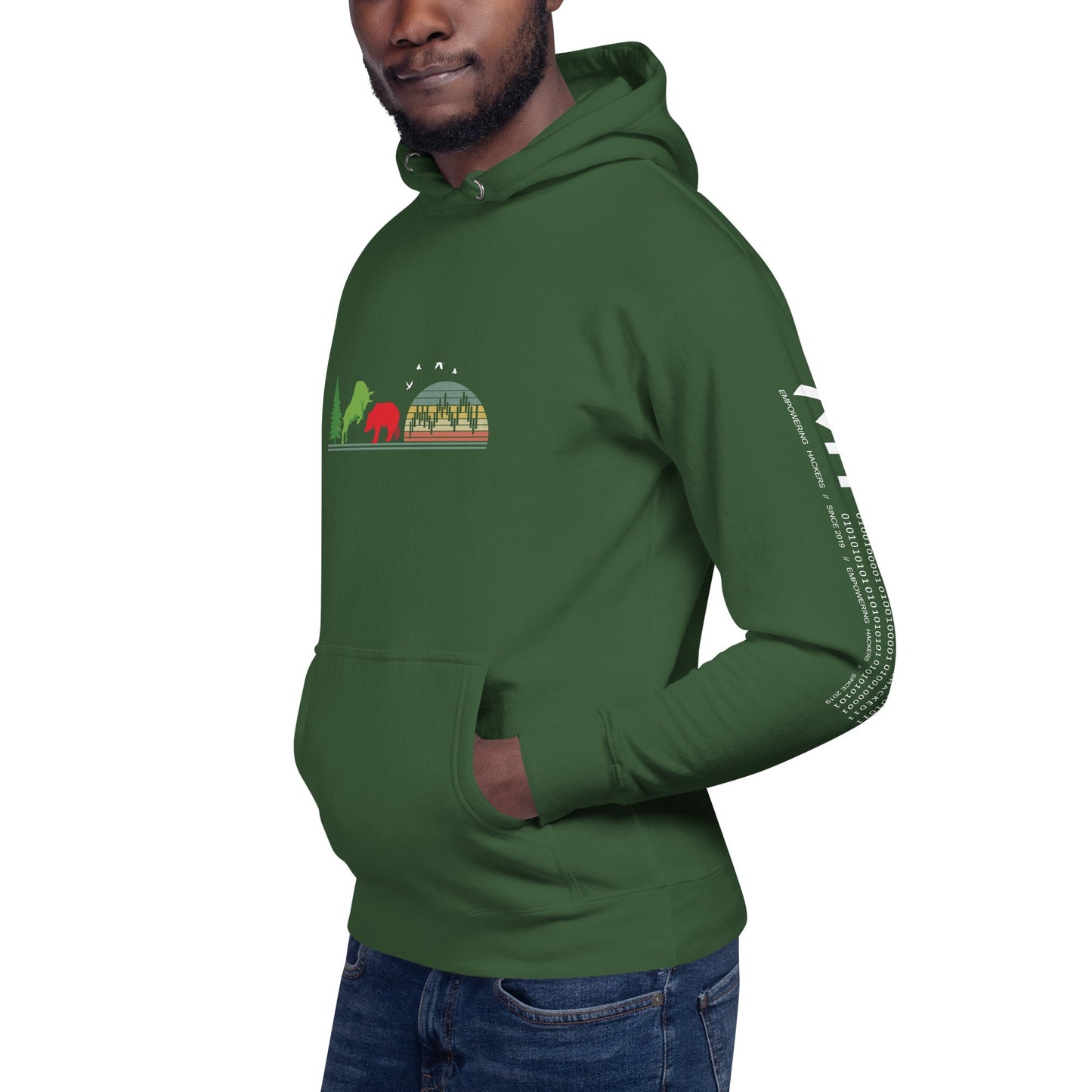 Pine tree Green Bull Read Bear Trading - Unisex Hoodie by DarkByteGear