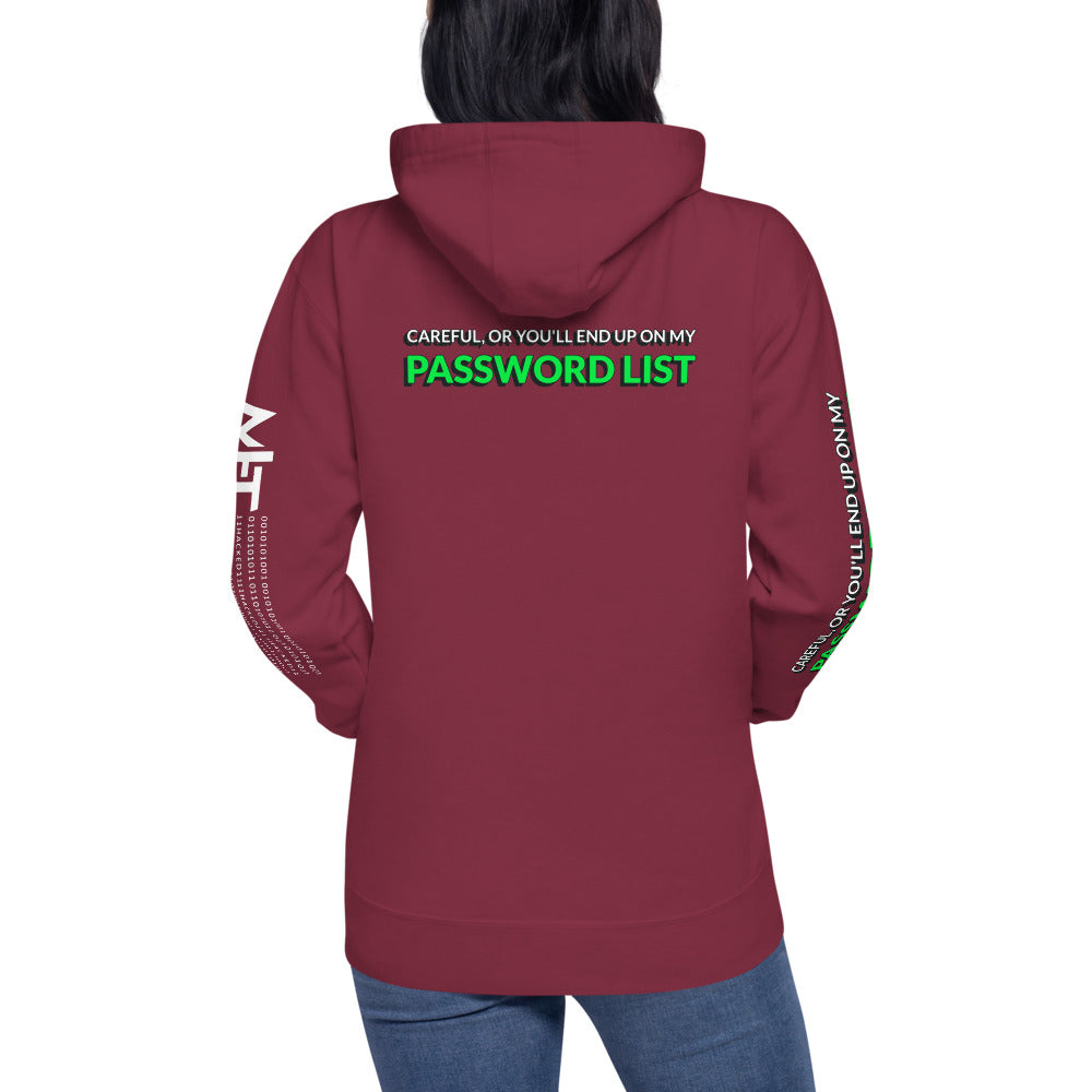 Password List - Unisex Hoodie (back print ) by DarkByteGear