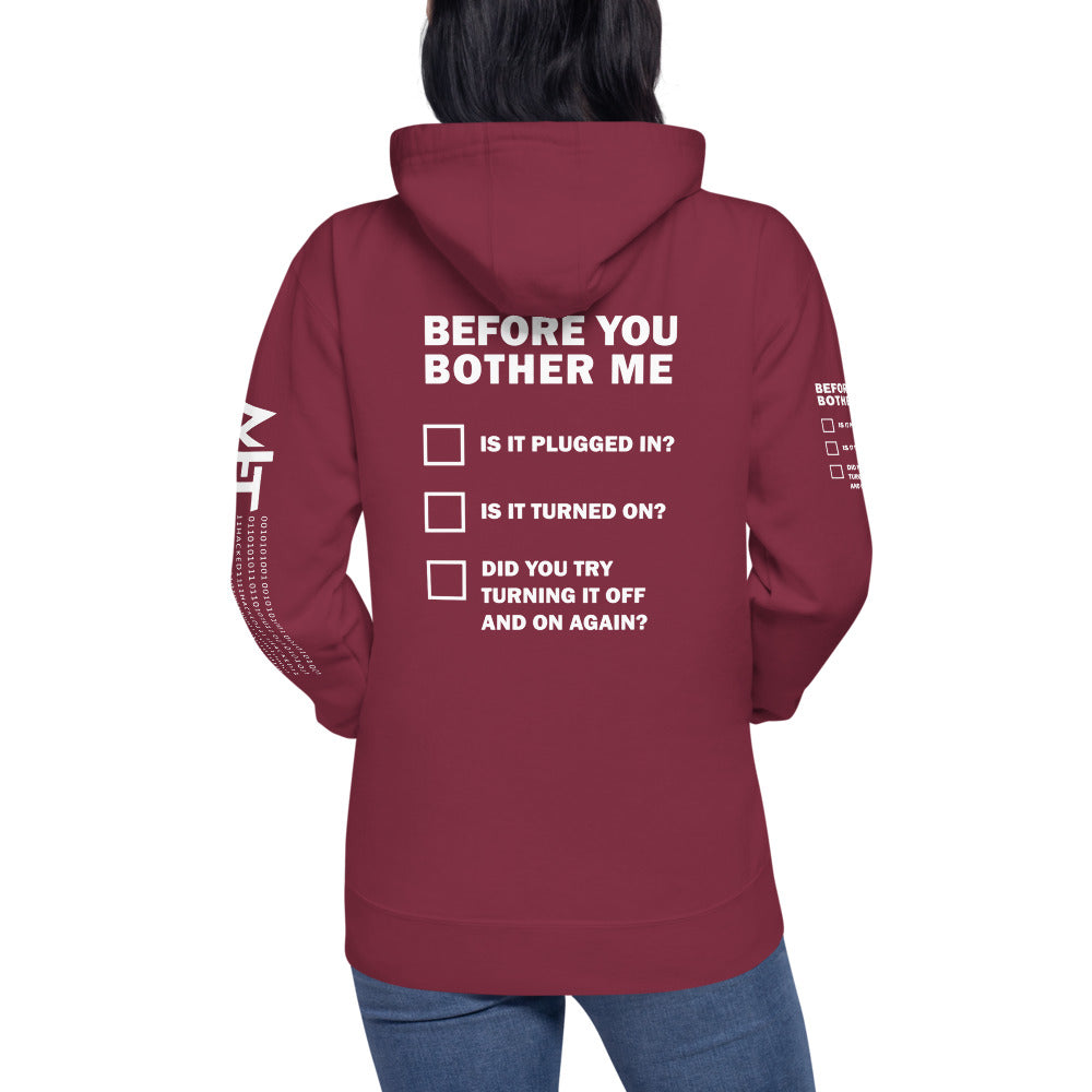 Before you bother me - Unisex Hoodie (back print) by DarkByteGear