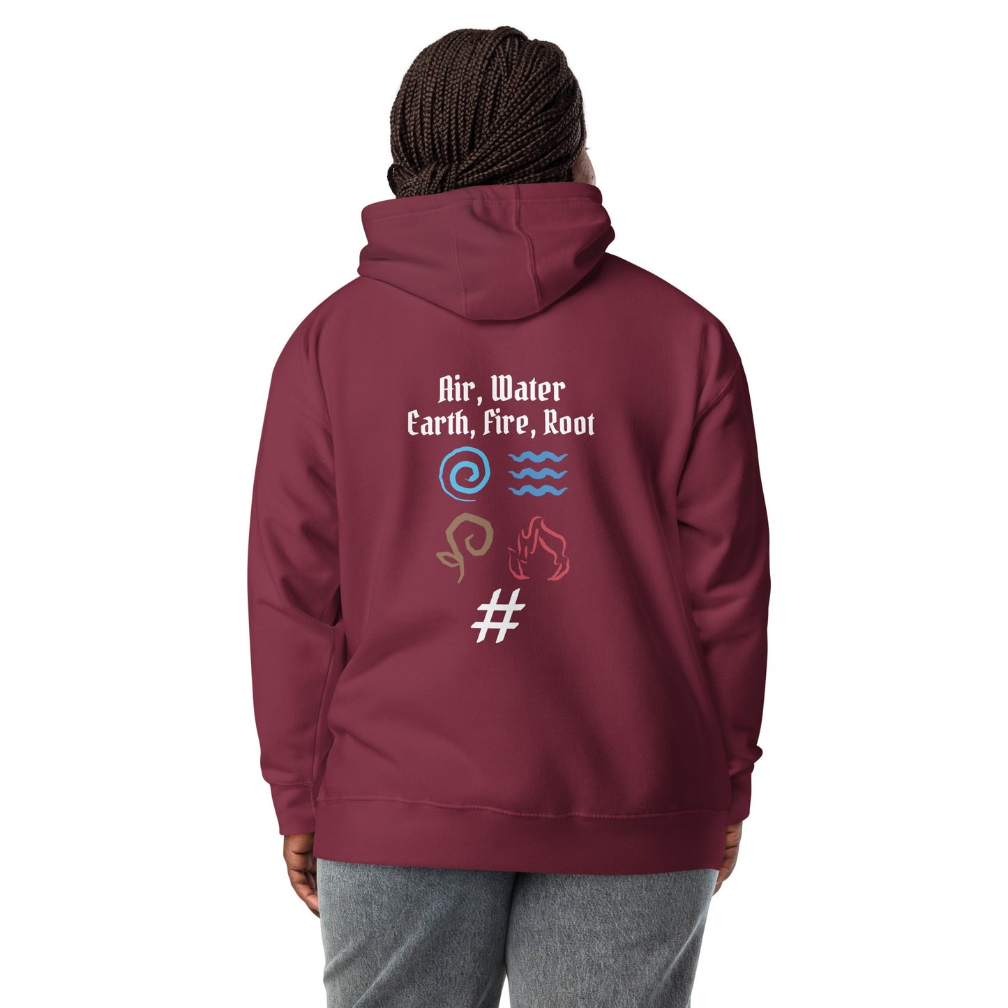 Air, Water, Earth, Fire, Root - Unisex Hoodie ( Back Print ) by DarkByteGear