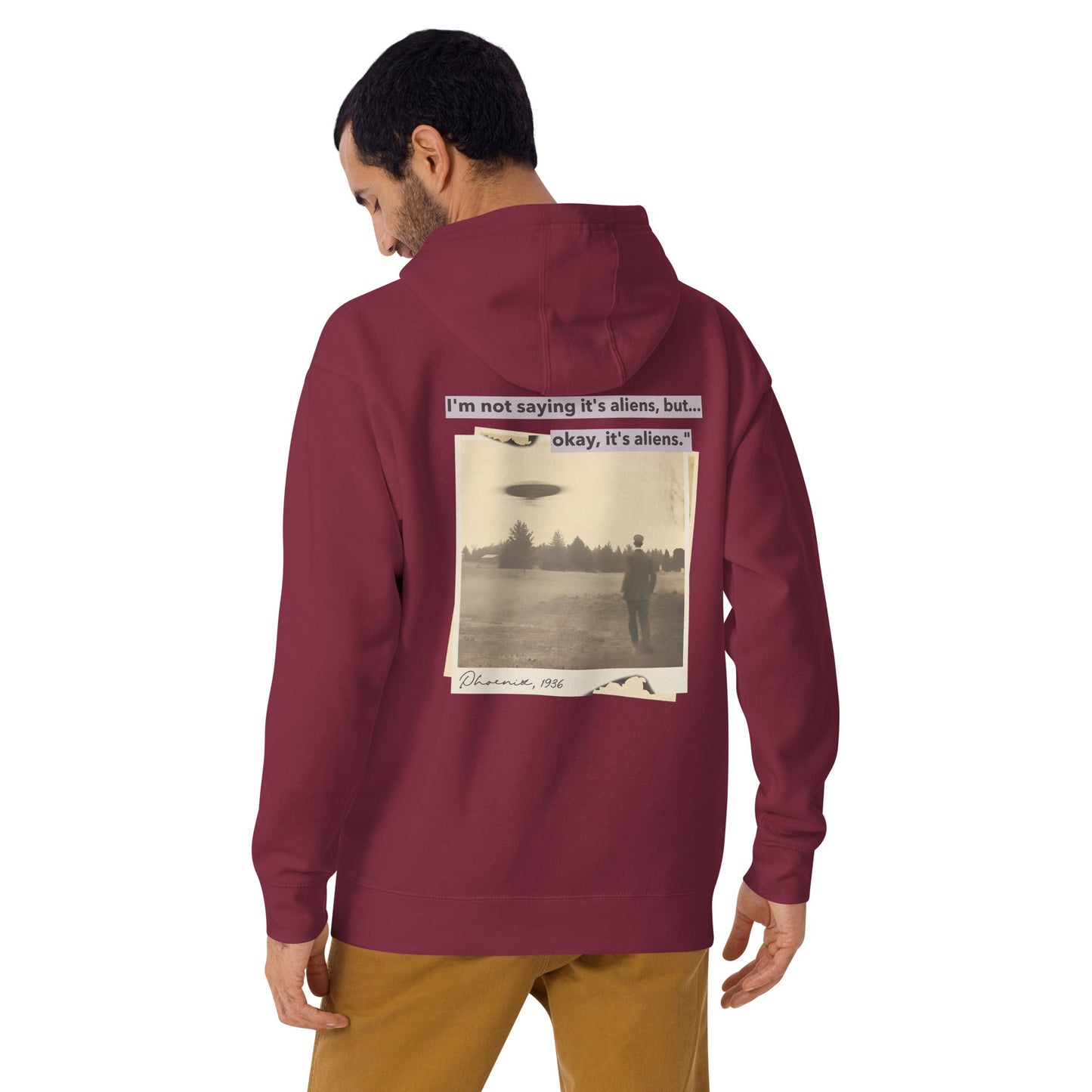 I'm not saying it's aliens, but... okay, it's aliens - Unisex Hoodie (back print) by DarkByteGear