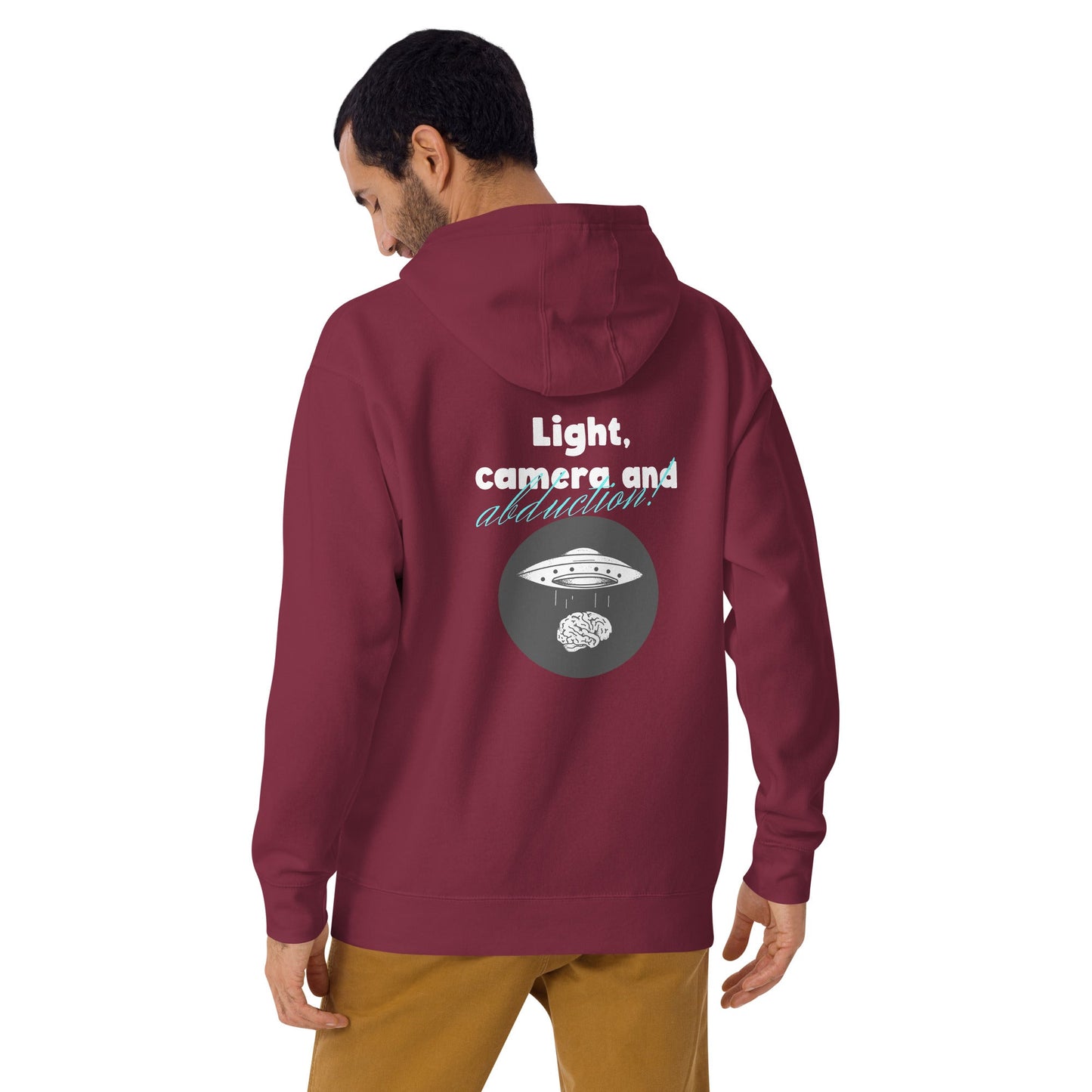 Light, Camera and Abduction - Unisex Hoodie (back print) by DarkByteGear