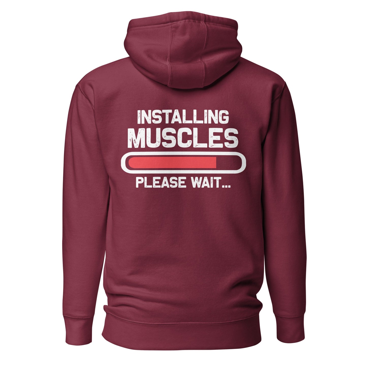 Installing muscles please wait - Unisex Hoodie (back print) by DarkByteGear