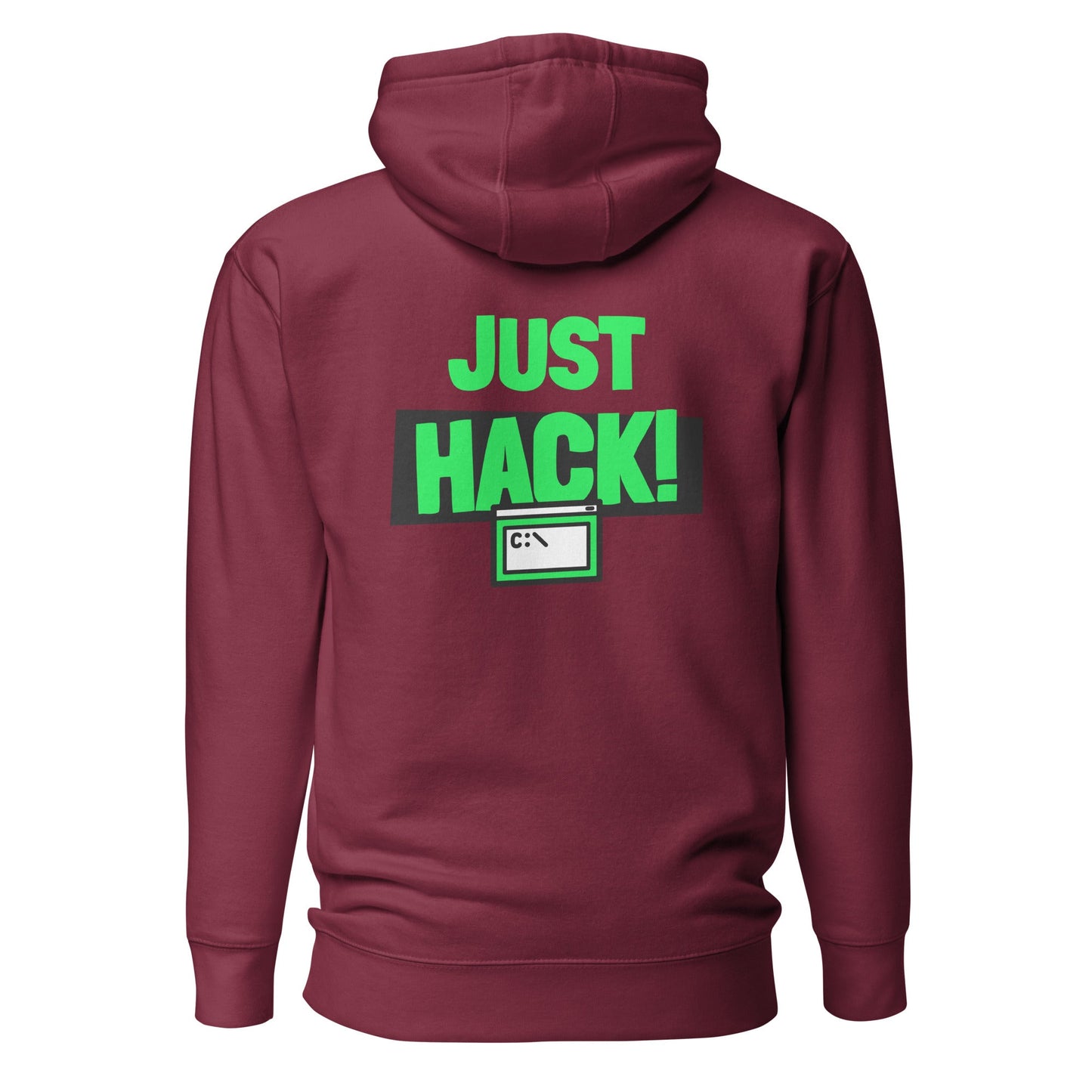 Just Hack (Green text) - Unisex Hoodie (back print) by DarkByteGear