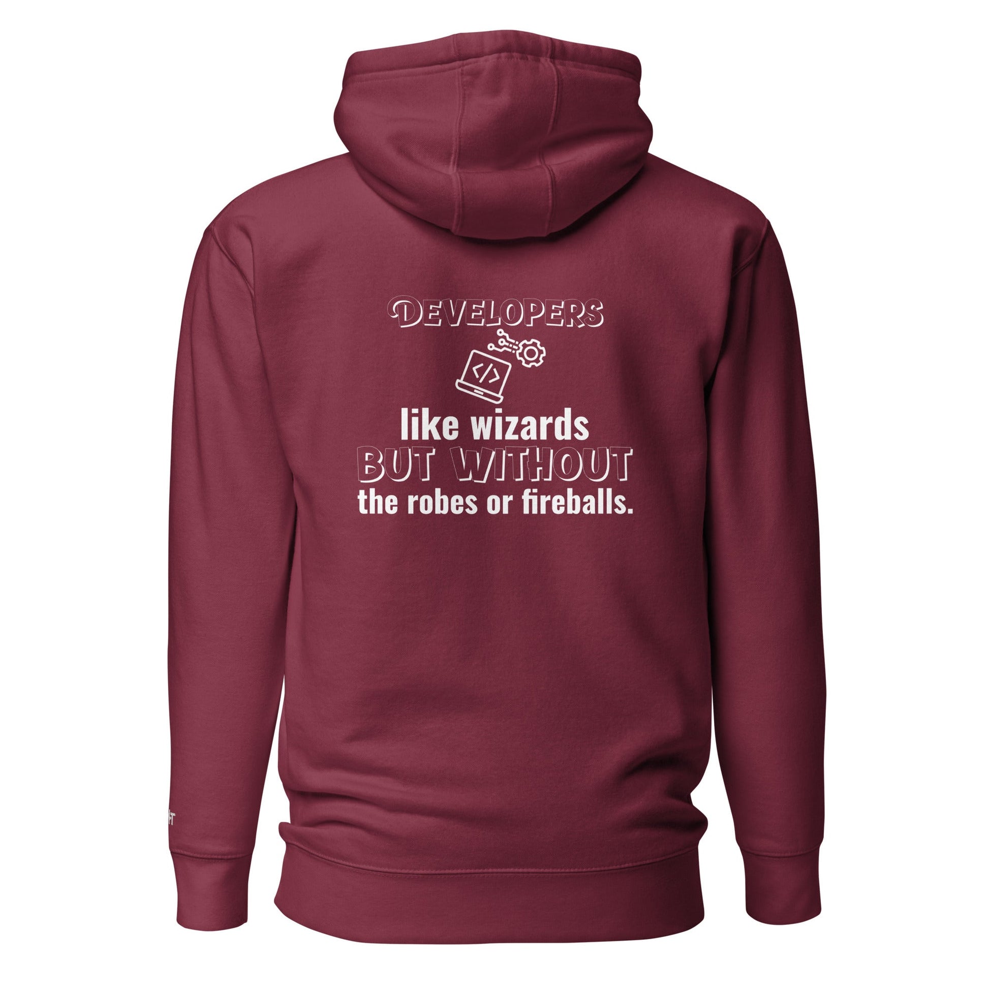 Developers: like wizards, but - Unisex Hoodie (back print) by DarkByteGear