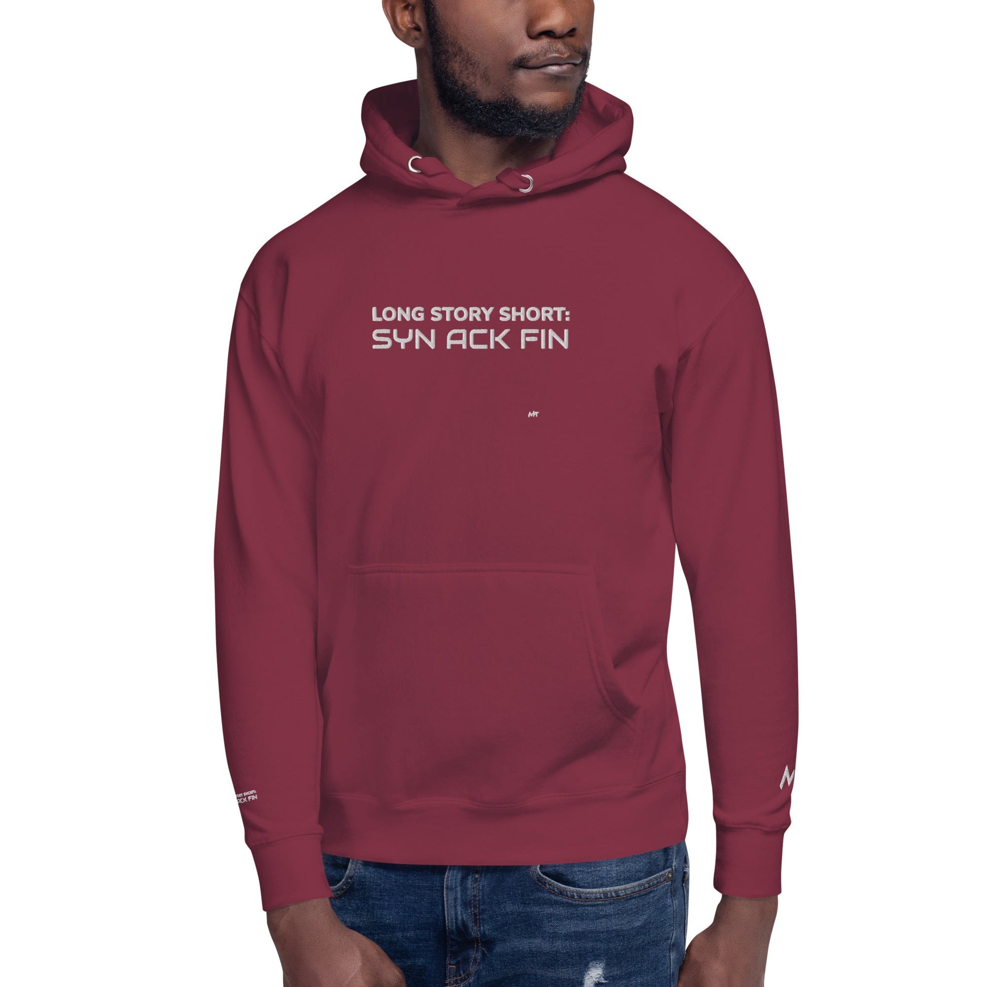 Long story short - Syn Ack Fin - Unisex Hoodie (Embroidery) by DarkByteGear