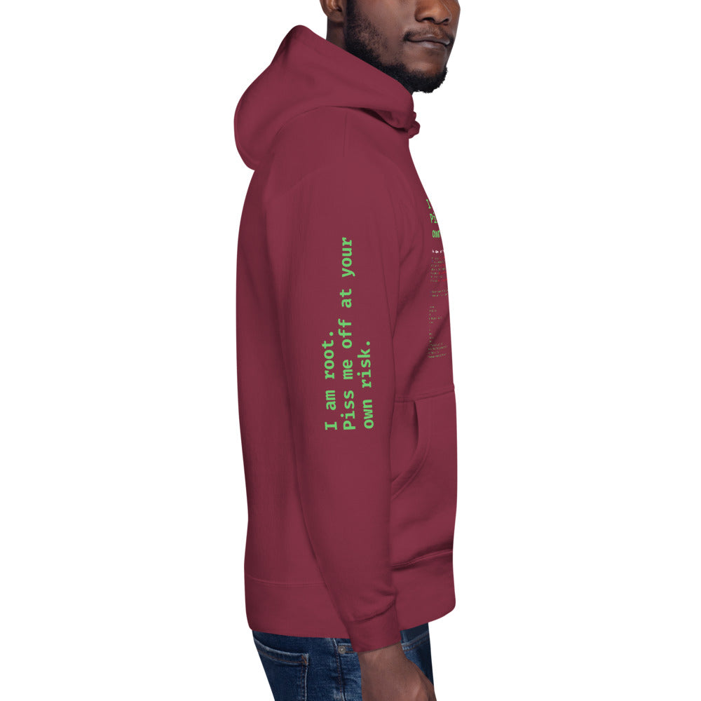 I am root. Piss me off at your own risk - Unisex Hoodie by DarkByteGear