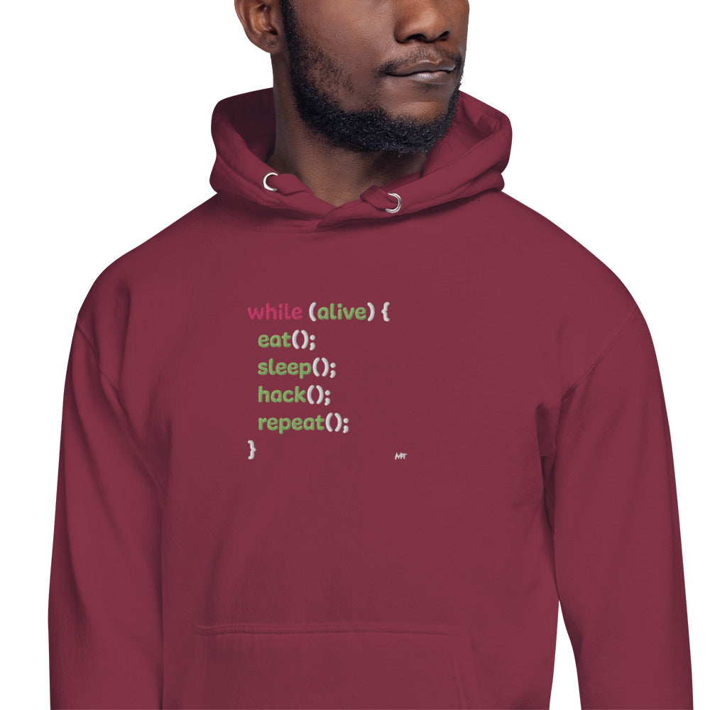 Eat sleep hack repeat - Unisex Hoodie (embroidered) by DarkByteGear
