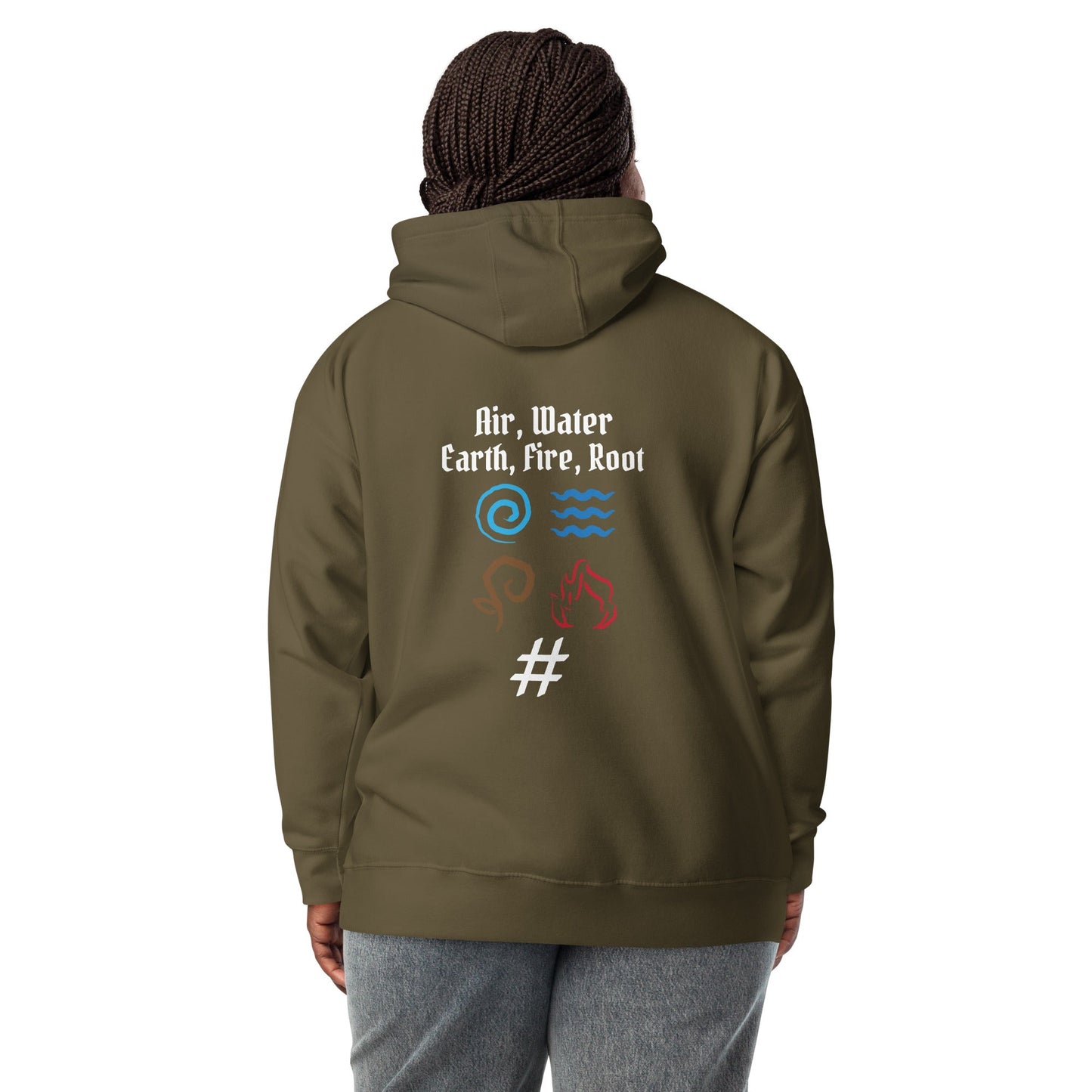 Air, Water, Earth, Fire, Root - Unisex Hoodie ( Back Print ) by DarkByteGear