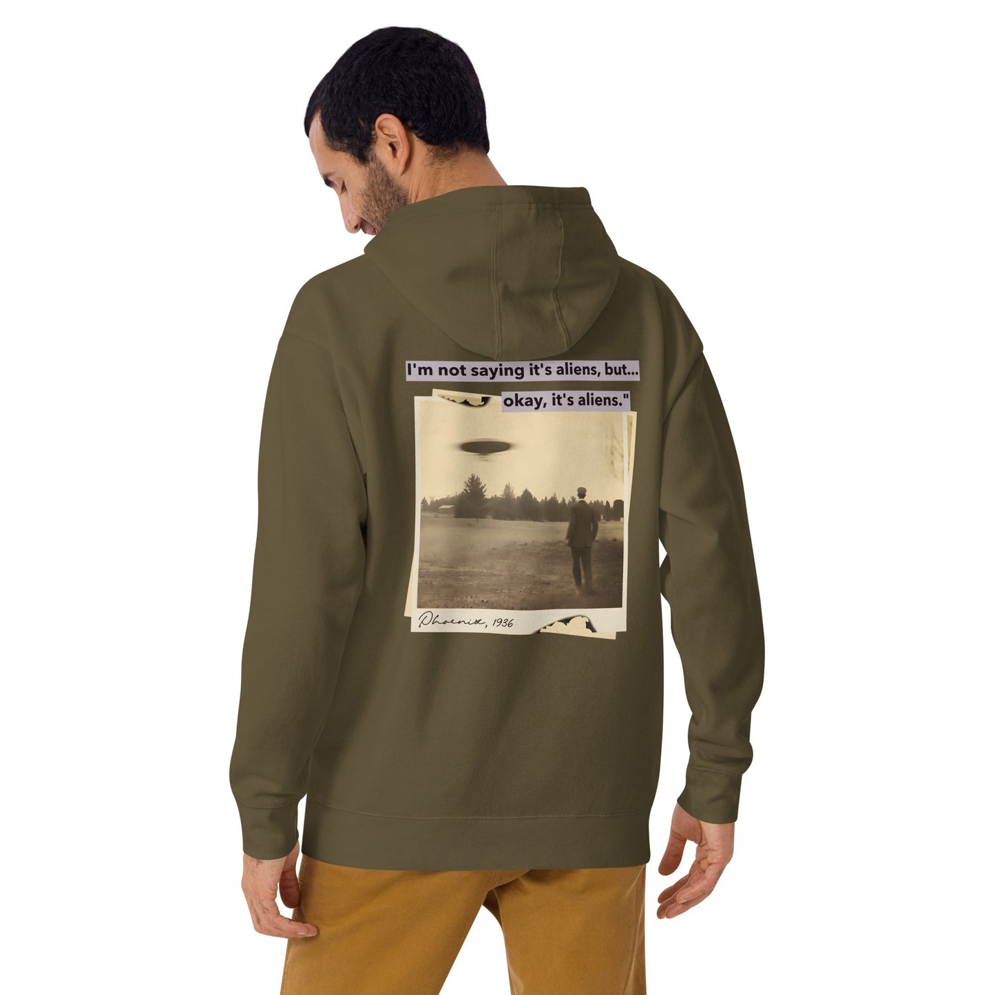 I'm not saying it's aliens, but... okay, it's aliens - Unisex Hoodie (back print) by DarkByteGear