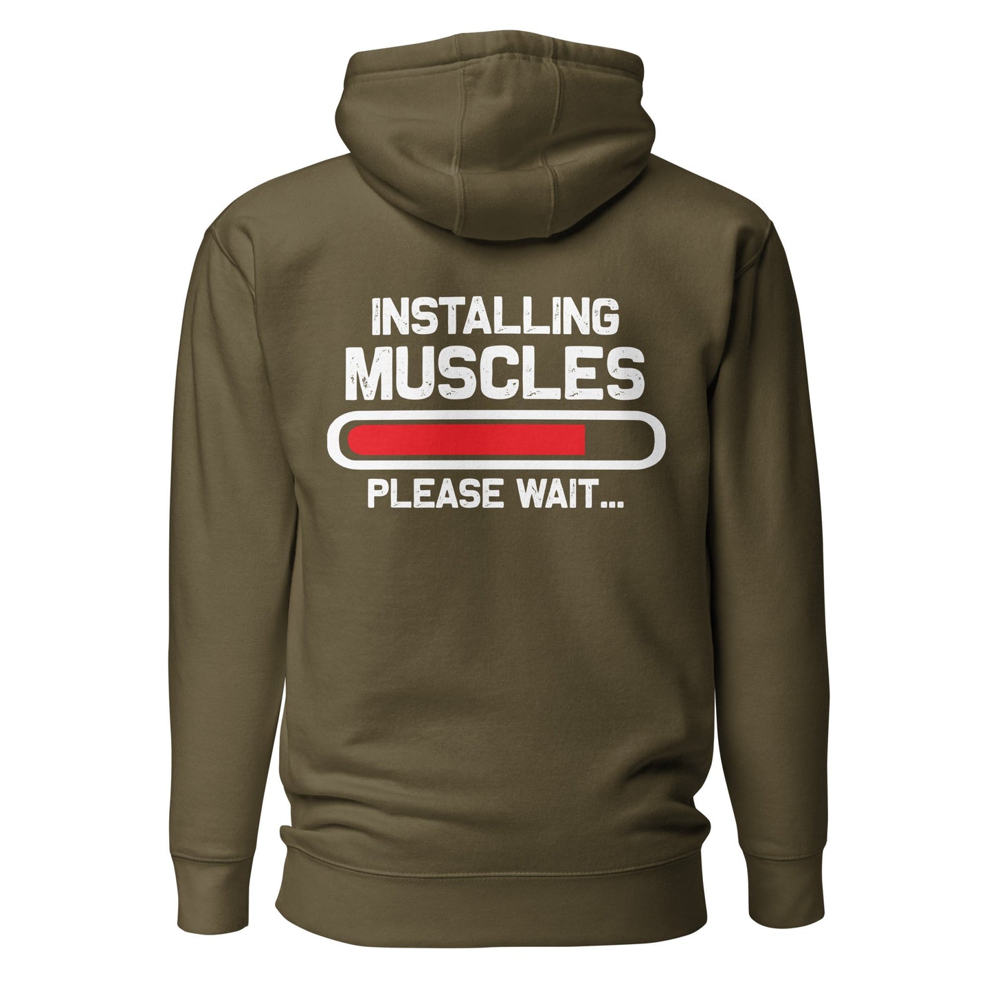 Installing muscles please wait - Unisex Hoodie (back print) by DarkByteGear