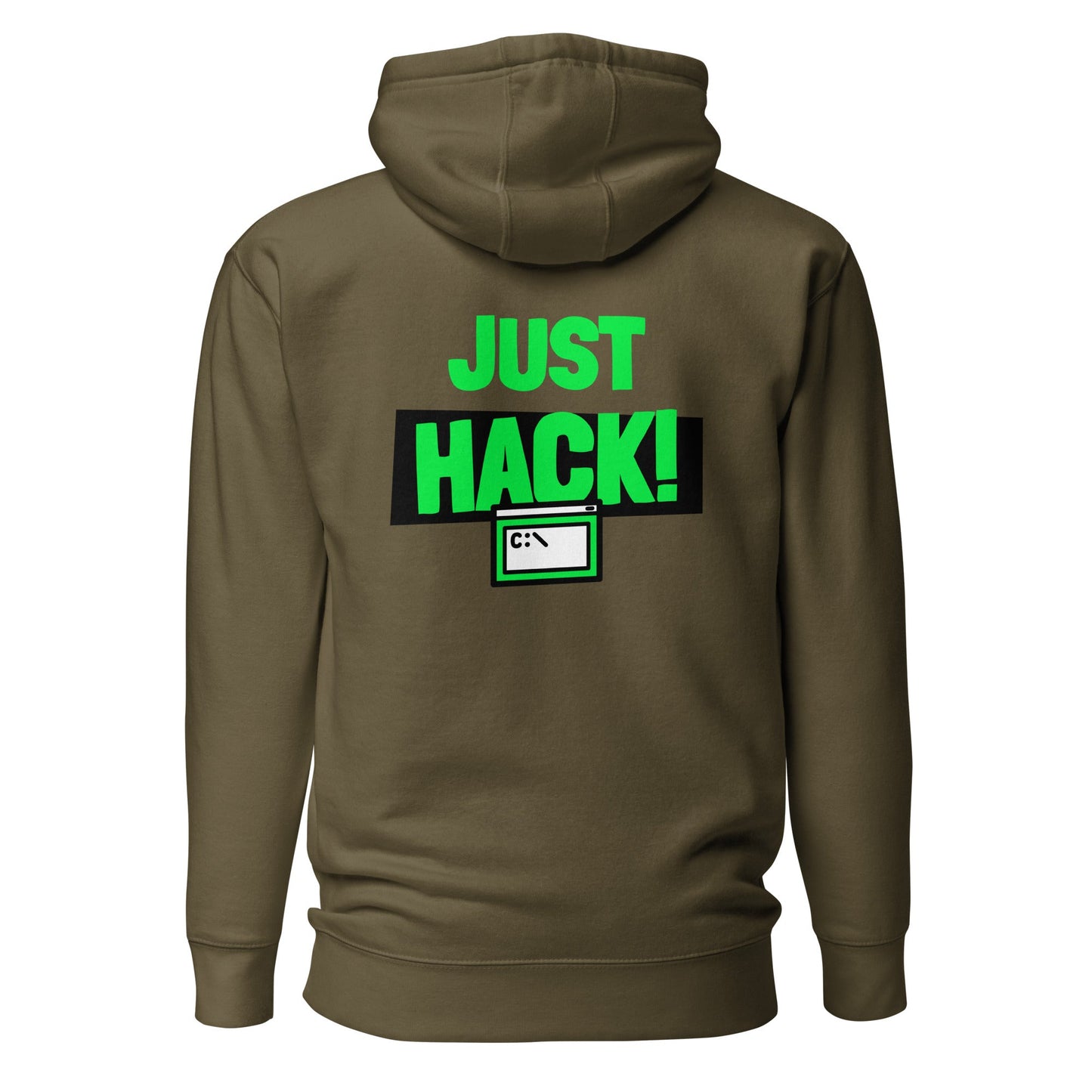 Just Hack (Green text) - Unisex Hoodie (back print) by DarkByteGear