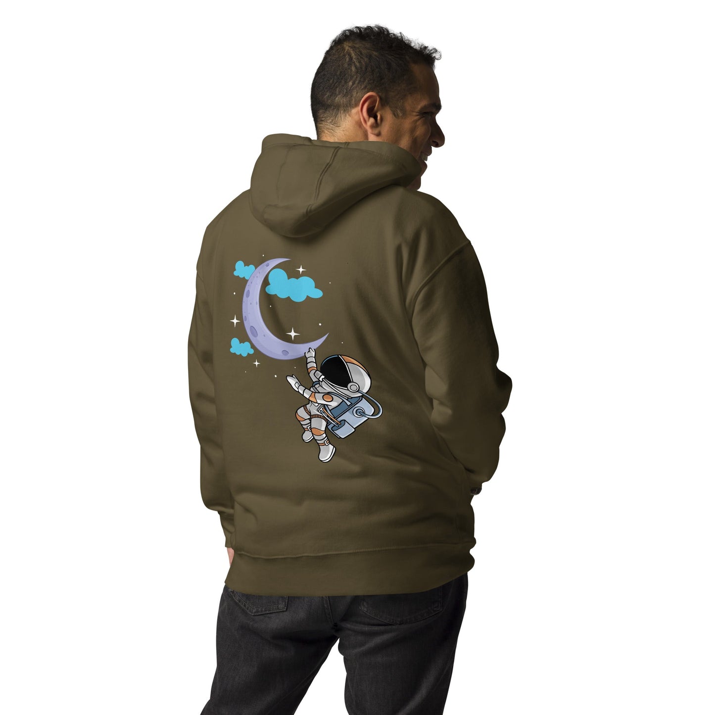 Full Moon Astronaut - Unisex Hoodie ( Back Print ) by DarkByteGear