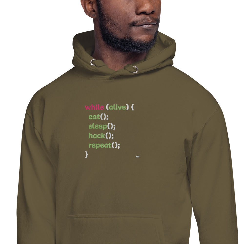 Eat sleep hack repeat - Unisex Hoodie (embroidered) by DarkByteGear