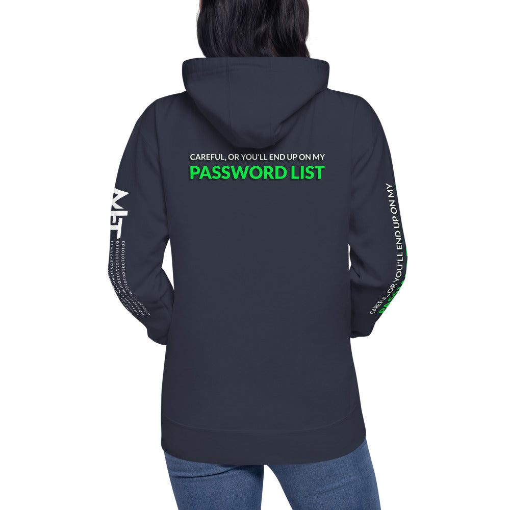 Password List - Unisex Hoodie (back print ) by DarkByteGear
