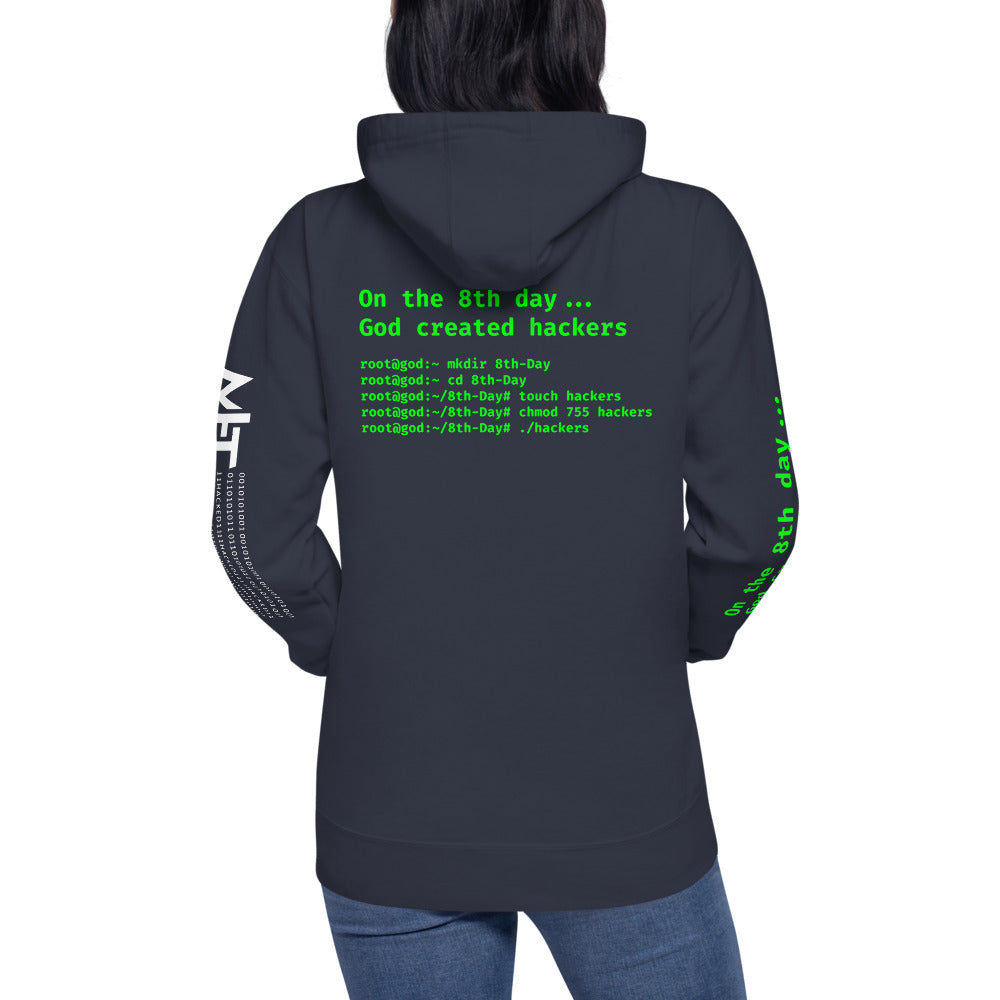 On the 8th day God created hackers - Unisex Hoodie (back print) by DarkByteGear