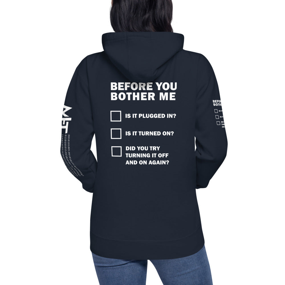 Before you bother me - Unisex Hoodie (back print) by DarkByteGear