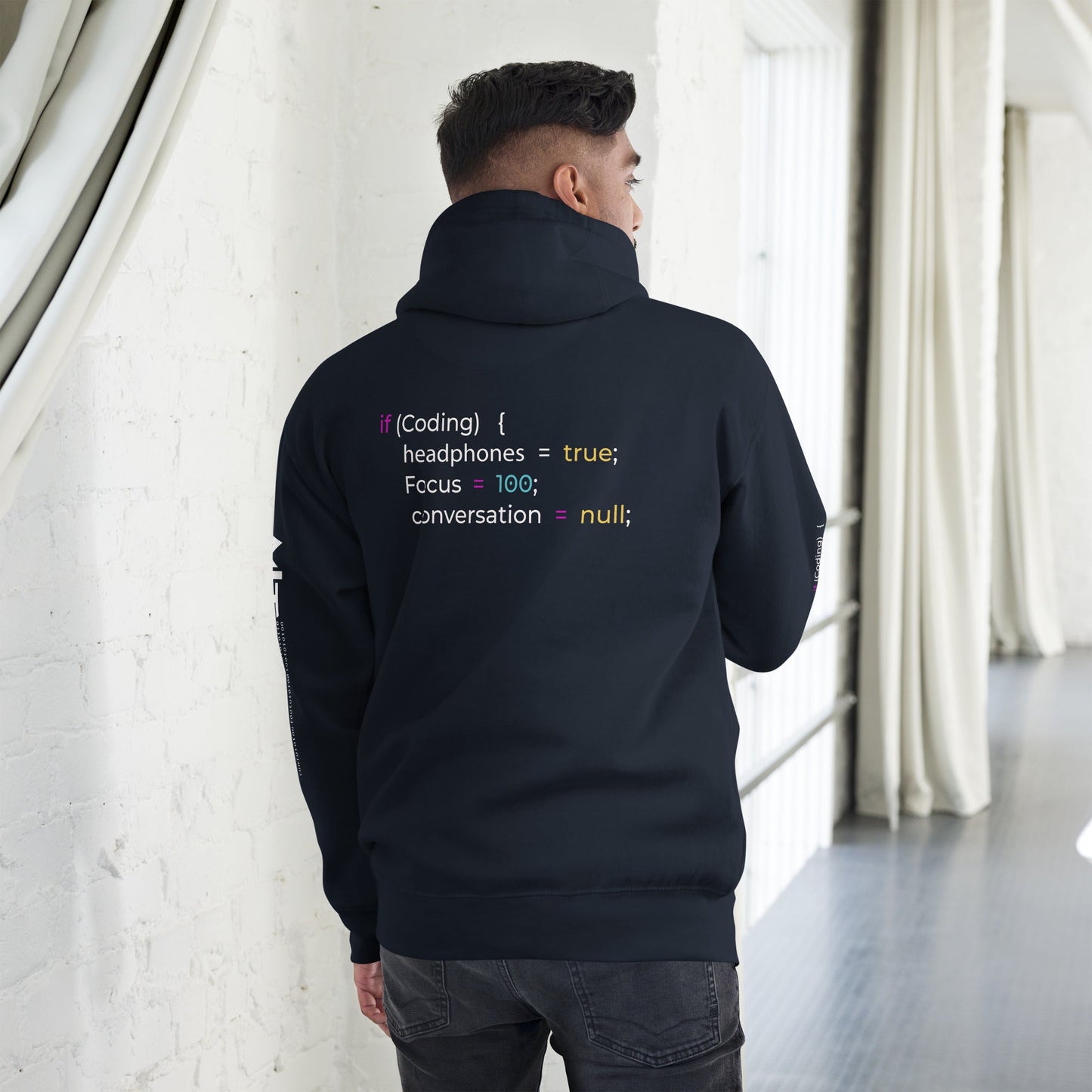 If coding headphones true focus 100 conversation null - Unisex Hoodie (back print) by DarkByteGear