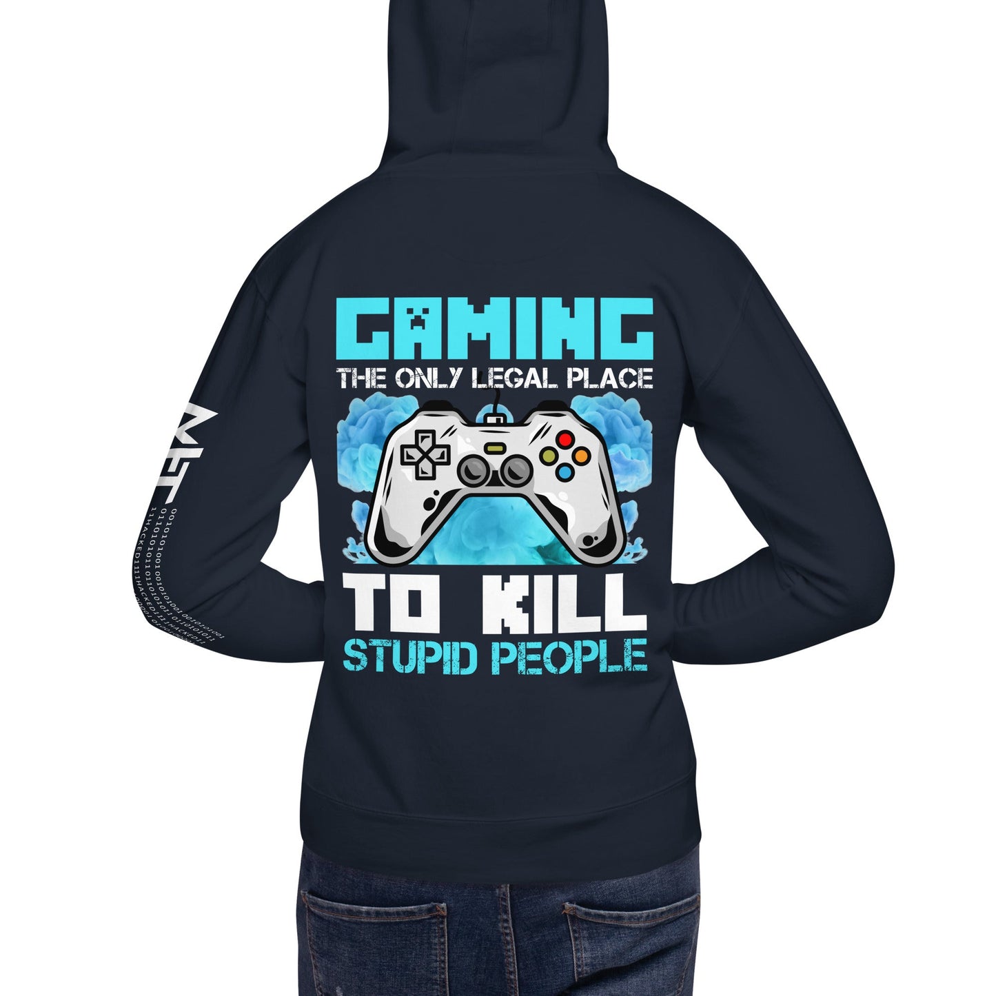 Gaming is the only Legal Place - Blue V Unisex Hoodie ( Back Print ) by DarkByteGear