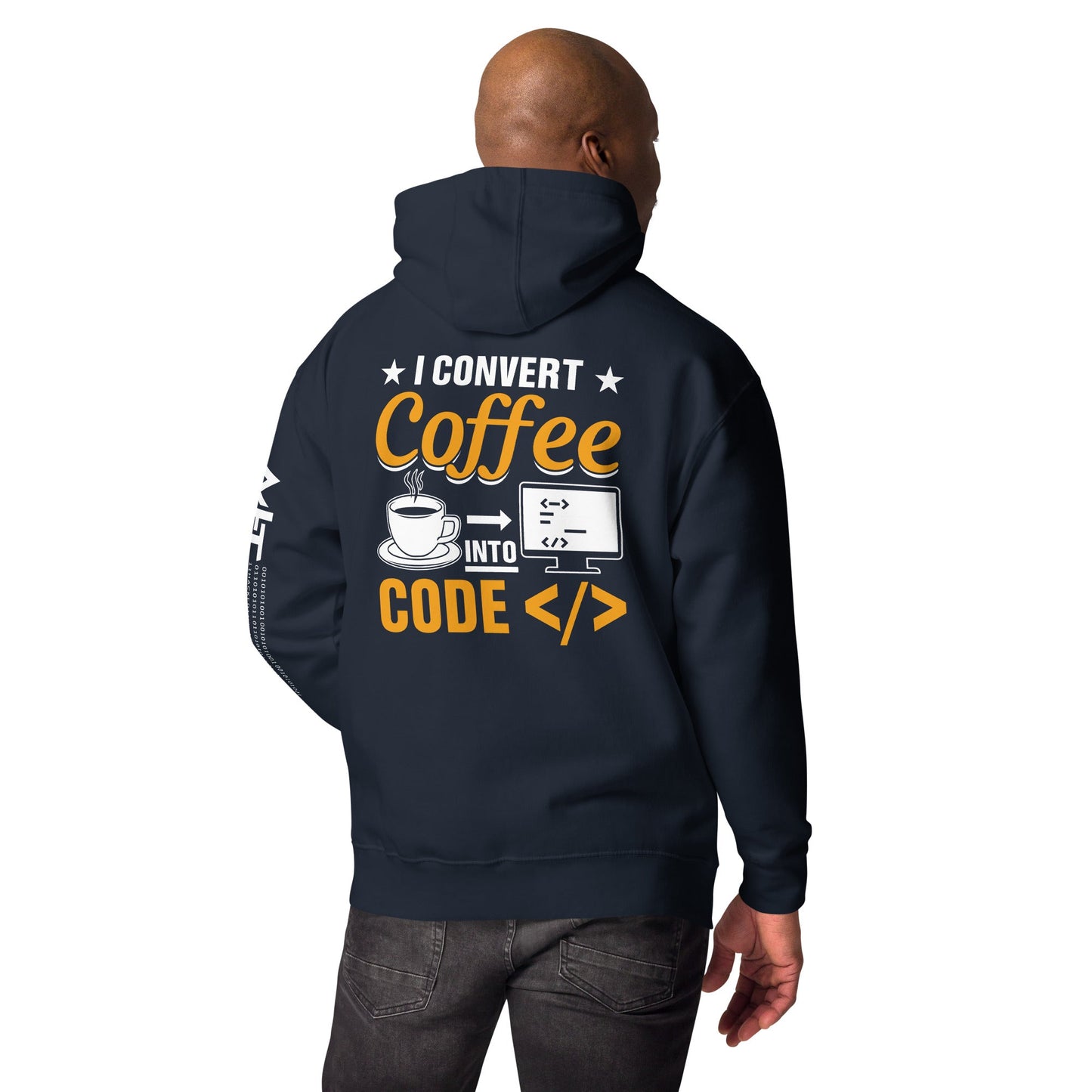 I Convert Coffee into Code </> - Unisex Hoodie ( Back Print ) by DarkByteGear