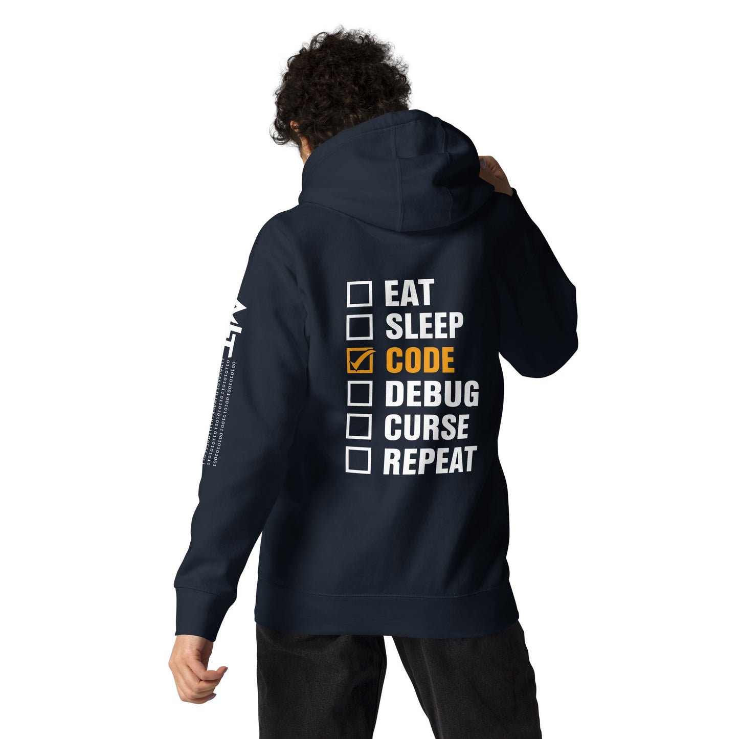 Eat, Sleep, Code √, Debug, Curse, Repeat - Unisex Hoodie ( Back Print ) by DarkByteGear
