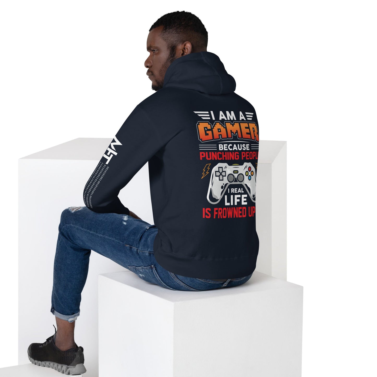 I am a Gamer because Punching people in real life is frowned upon - Unisex Hoodie ( Back Print ) by DarkByteGear