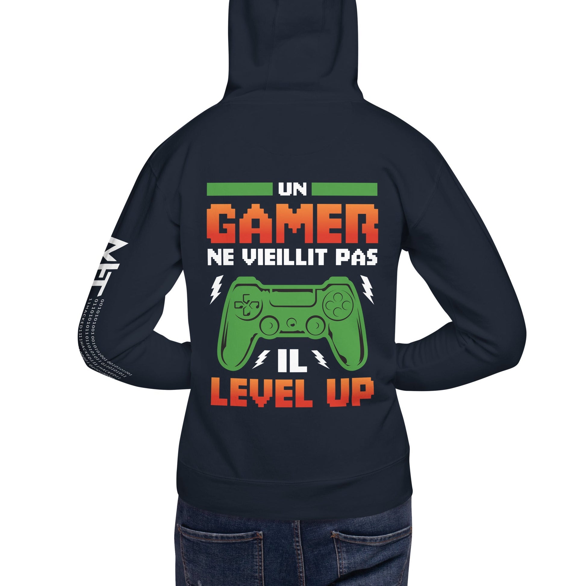 Un GAMER NE VIEILLIT PAS IL Level Up - Unisex Hoodie ( Back Print ) by DarkByteGear