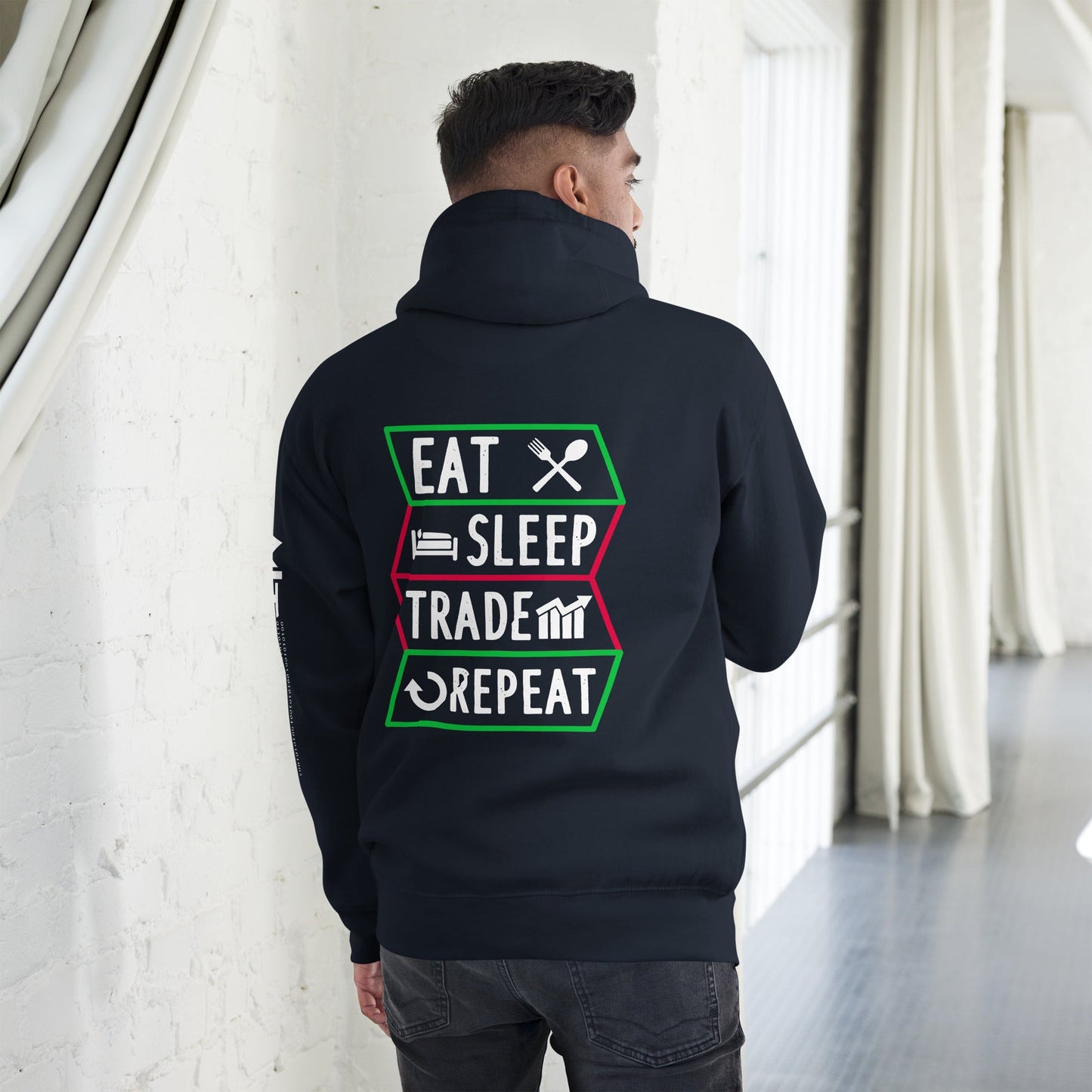 Eat, Sleep, Trade, Repeat - Unisex Hoodie ( Back Print ) by DarkByteGear