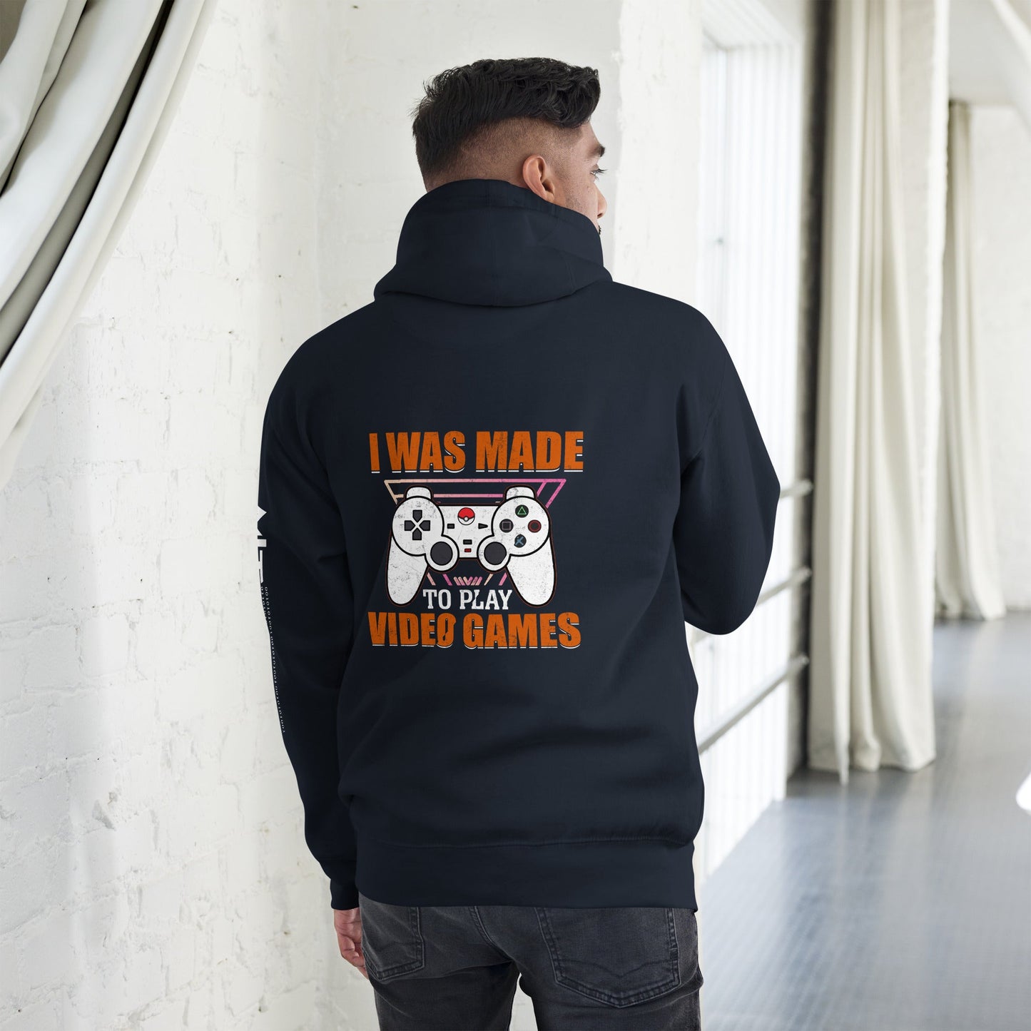 I was Made to Play Video Games - Unisex Hoodie ( Back Print ) by DarkByteGear