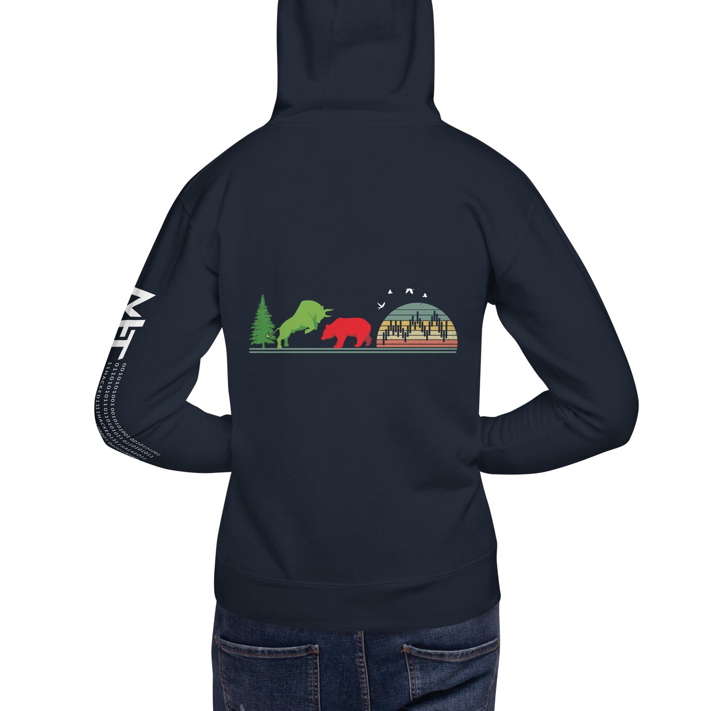 Pine tree Green Bull Read Bear Trading - Unisex Hoodie ( Back Print ) by DarkByteGear