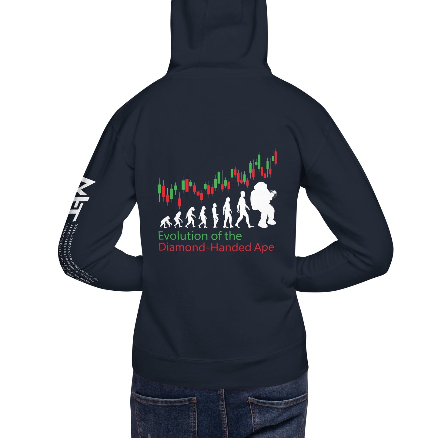 Evolution of the Diamond-handed Ape - Unisex Hoodie ( Back Print ) by DarkByteGear