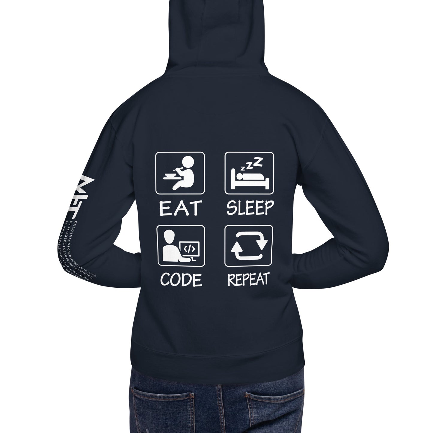 Eat, Sleep, Code, Repeat - Unisex Hoodie ( Back Print ) by DarkByteGear