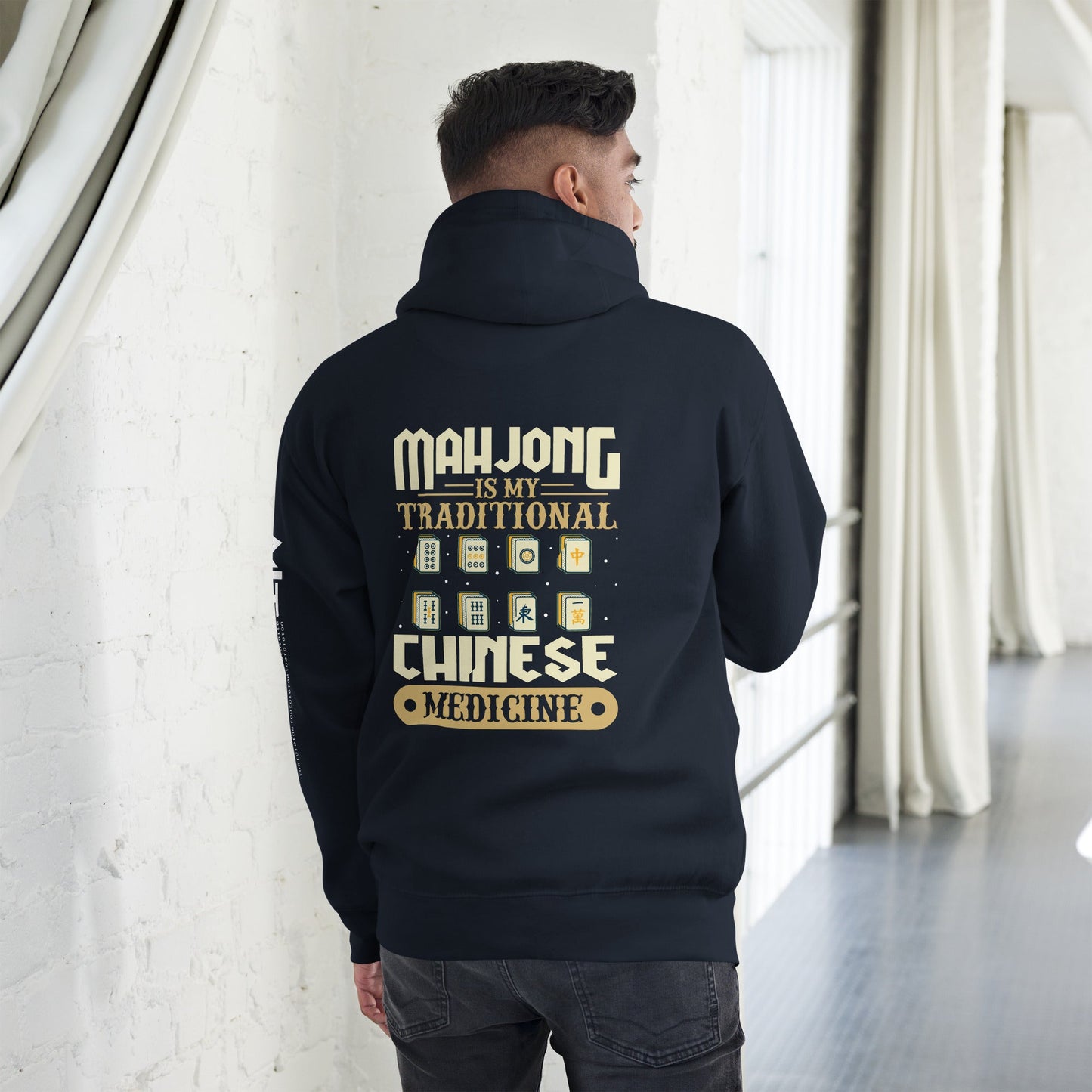 Mahjong is my Traditional Chinese Medicine - Unisex Hoodie ( Back Print ) by DarkByteGear