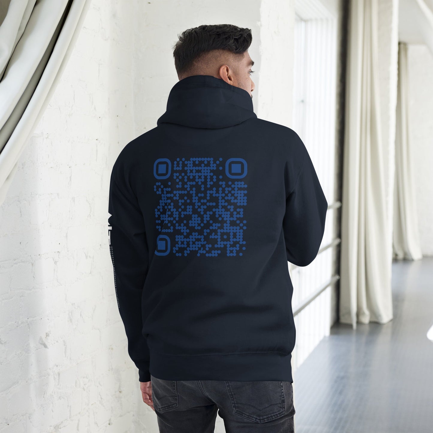 Who's the New Kid, Hacker, Developer, Gamer, Crypto King (Blue Cyber) - Unisex Hoodie Personalized QR Code by DarkByteGear