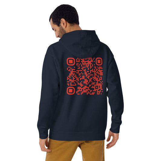 Who's the New Kid, Hacker, Developer, Gamer, Crypto King (No Logo, Red Cyber) - Unisex Hoodie Personalized QR Code by DarkByteGear