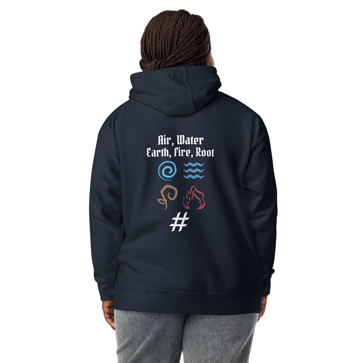 Air, Water, Earth, Fire, Root - Unisex Hoodie ( Back Print ) by DarkByteGear
