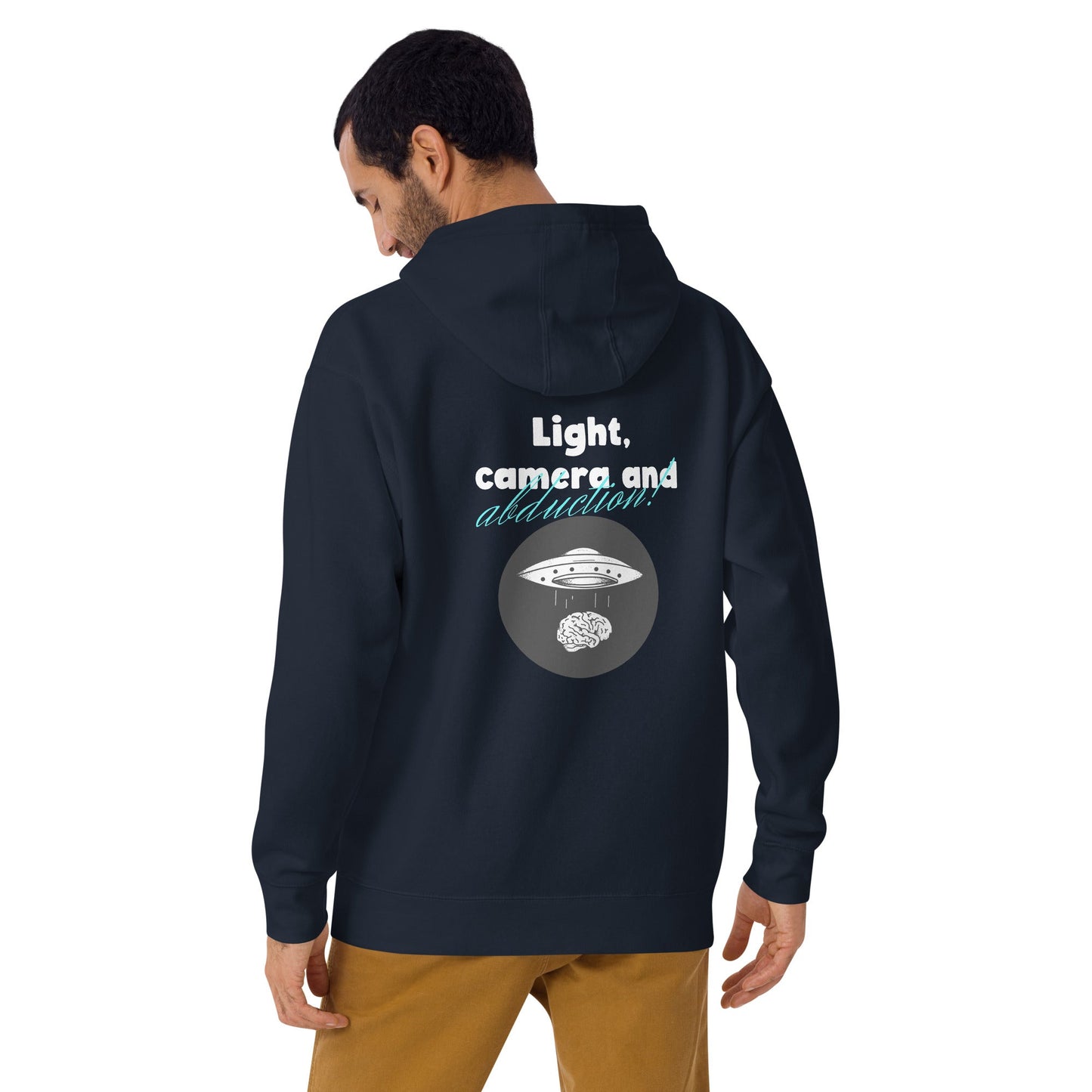 Light, Camera and Abduction - Unisex Hoodie (back print) by DarkByteGear
