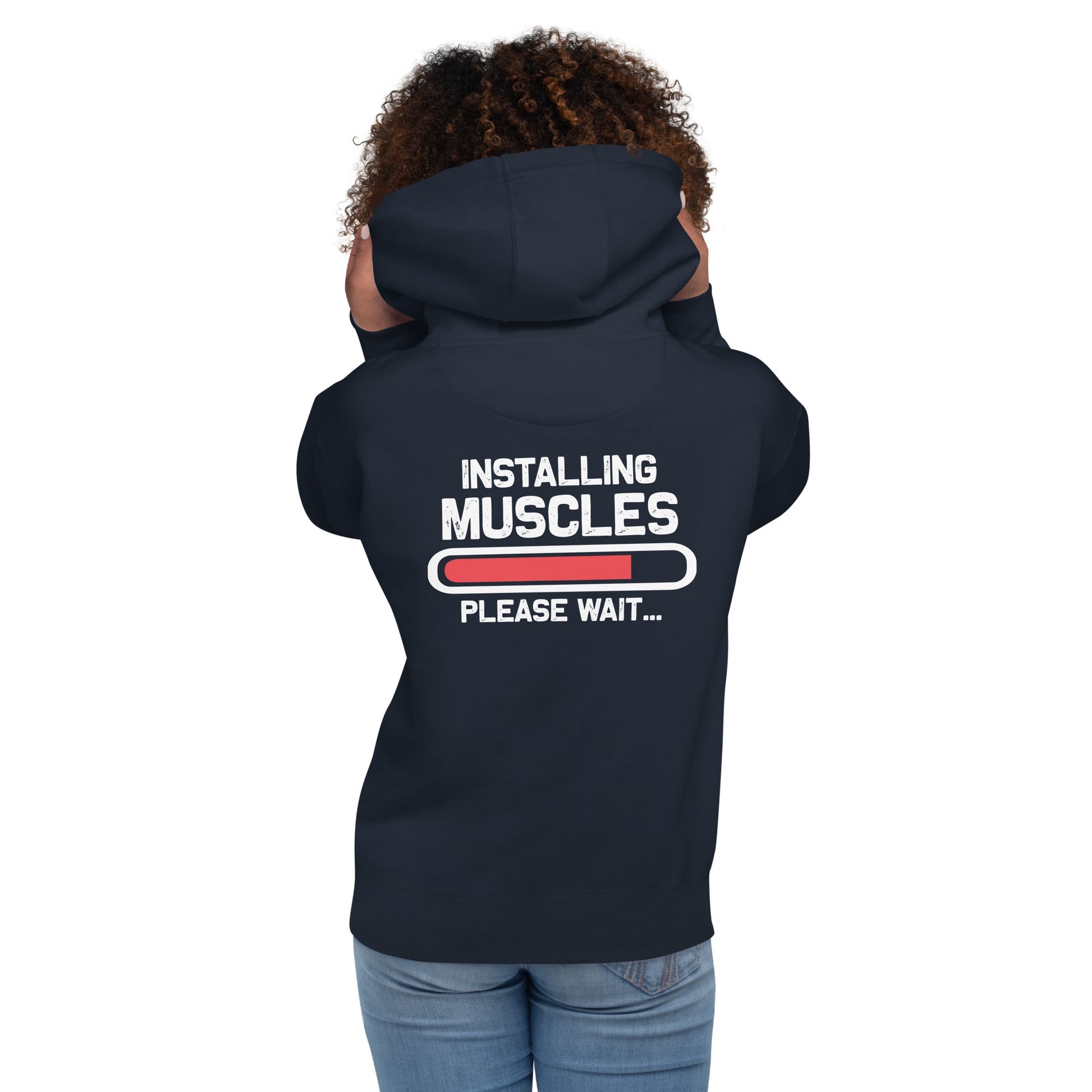 Installing muscles please wait - Unisex Hoodie (back print) by DarkByteGear
