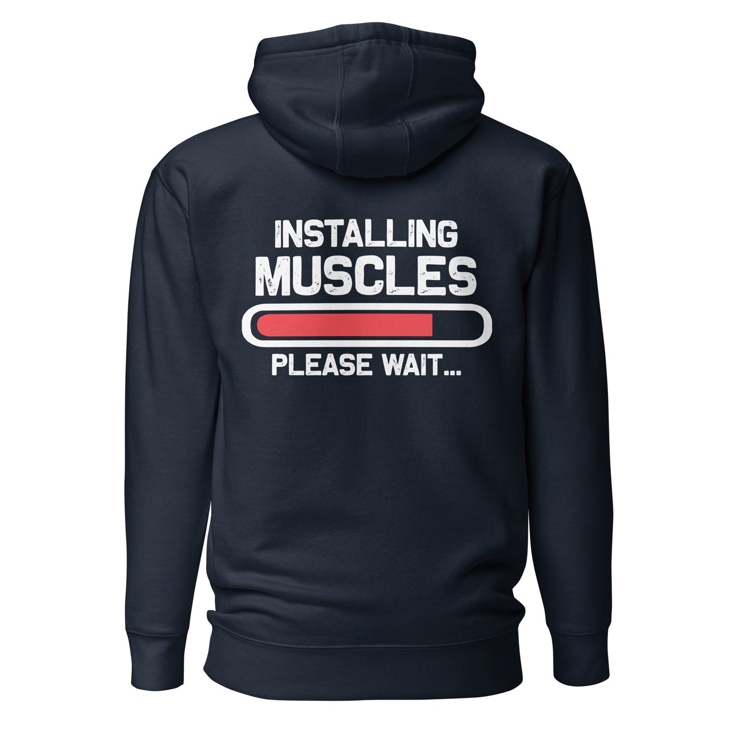 Installing muscles please wait - Unisex Hoodie (back print) by DarkByteGear