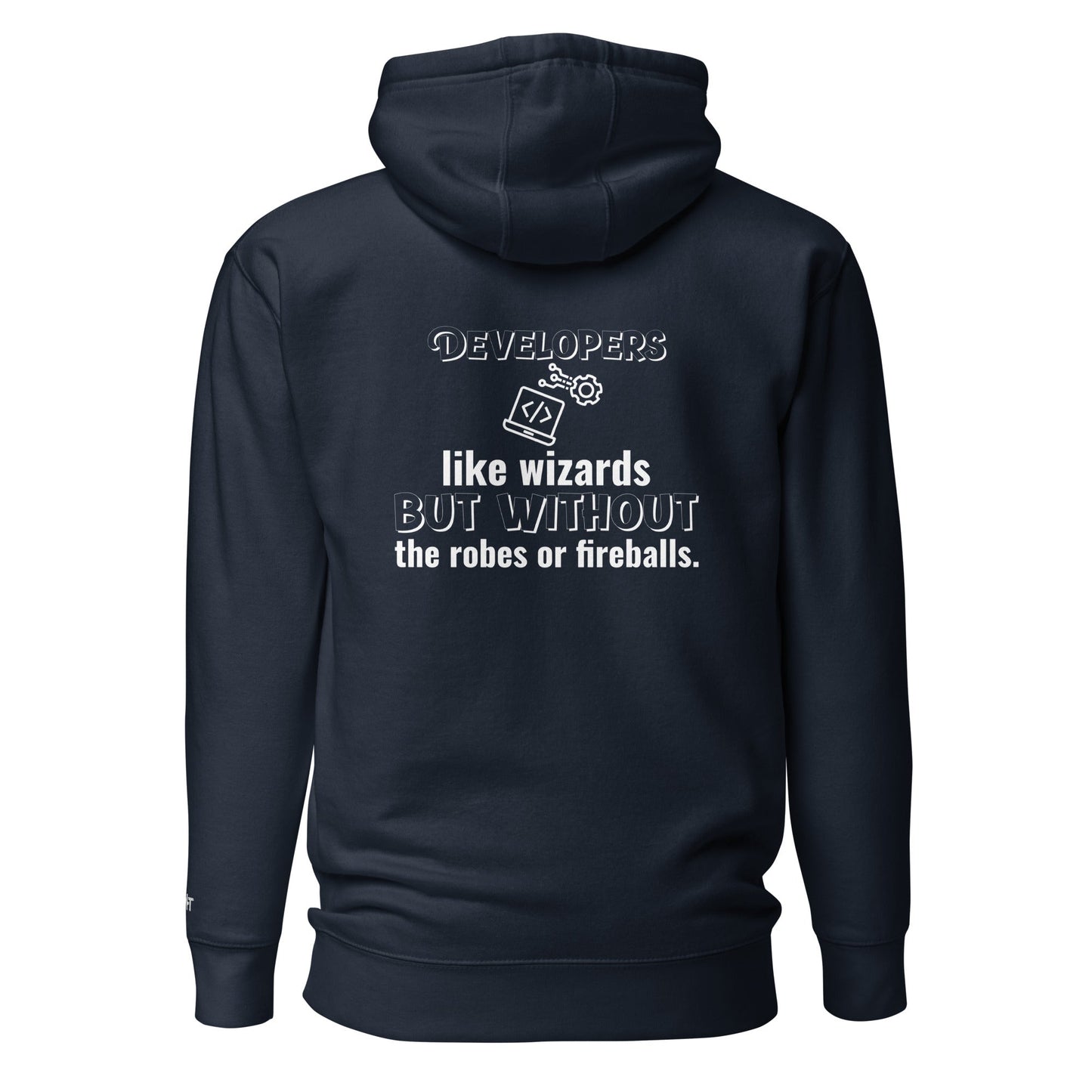 Developers: like wizards, but - Unisex Hoodie (back print) by DarkByteGear