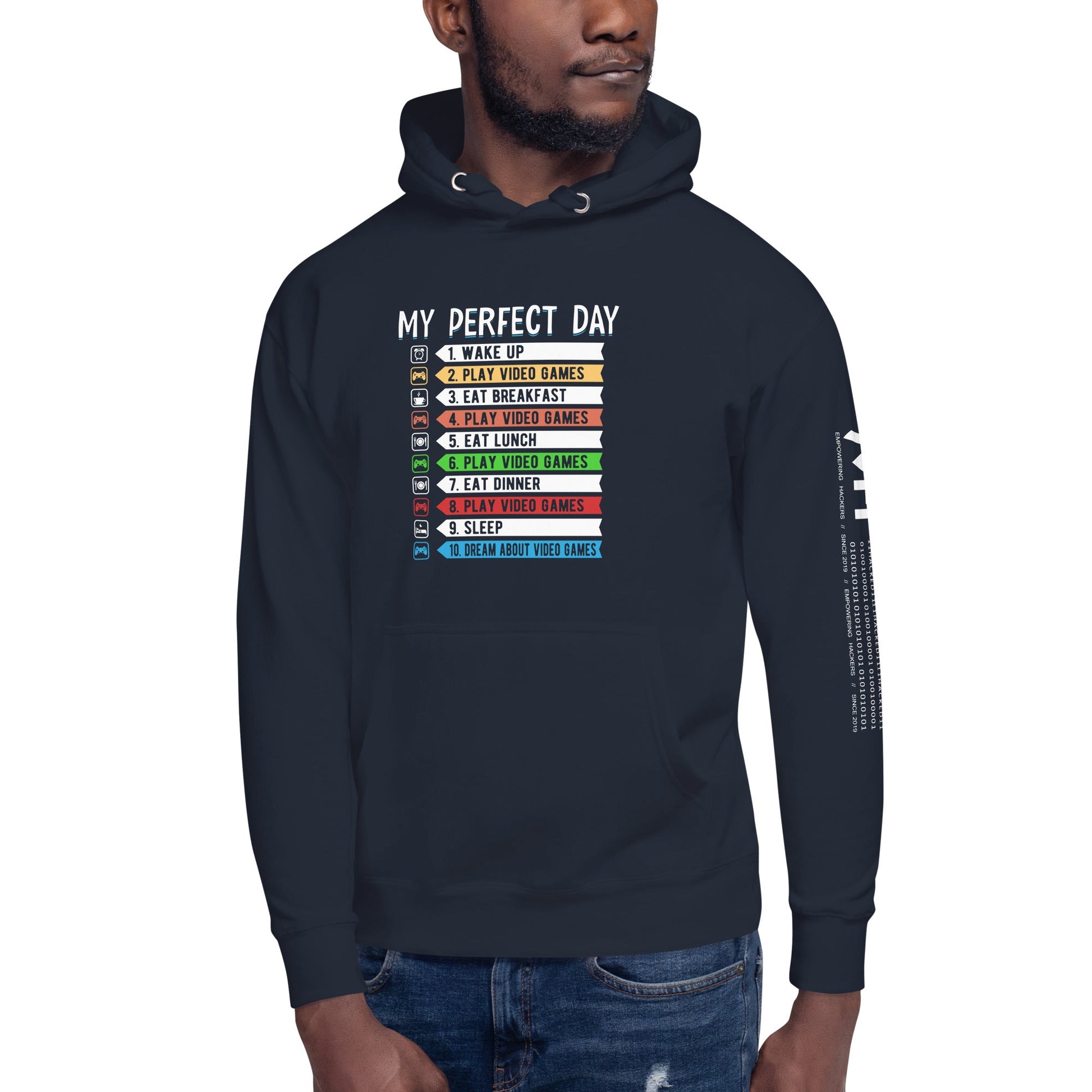 My perfect day wake up play video games Unisex Hoodie by DarkByteGear