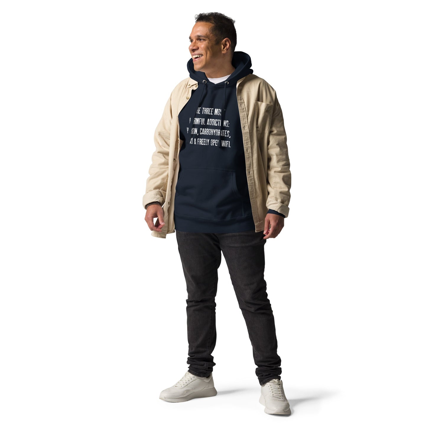 The three most harmful addictions heroin, carbohydrates and a freely open WiFi - Unisex Hoodie by DarkByteGear