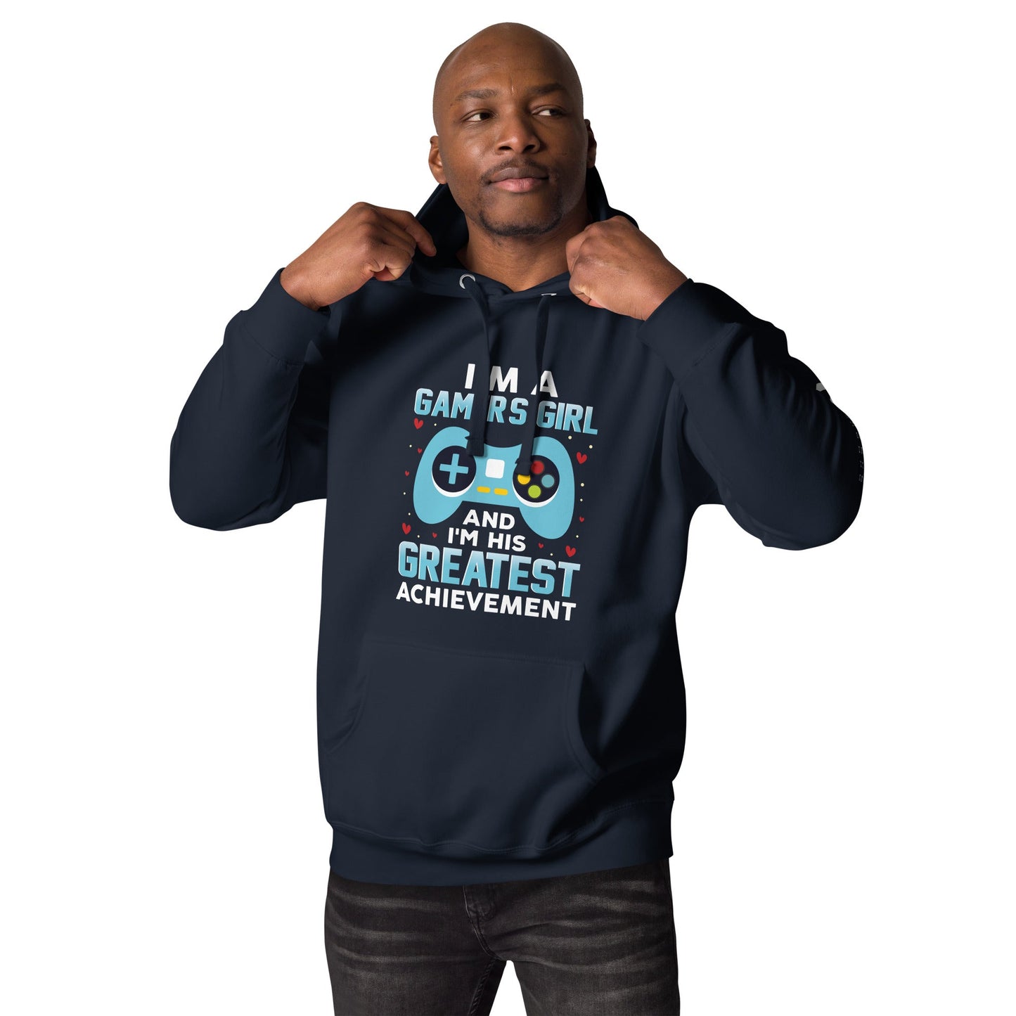 I am a Gamer's Girl, I am his Greatest Achievement (turquoise text ) - Unisex Hoodie by DarkByteGear