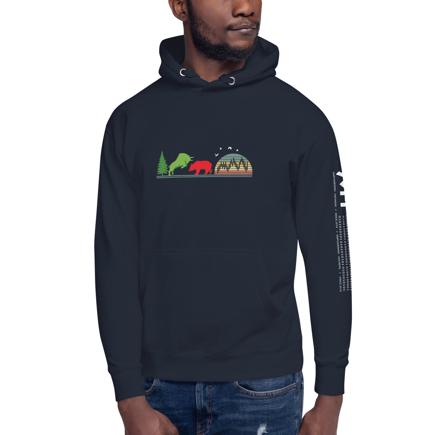 Pine tree Green Bull Read Bear Trading - Unisex Hoodie by DarkByteGear
