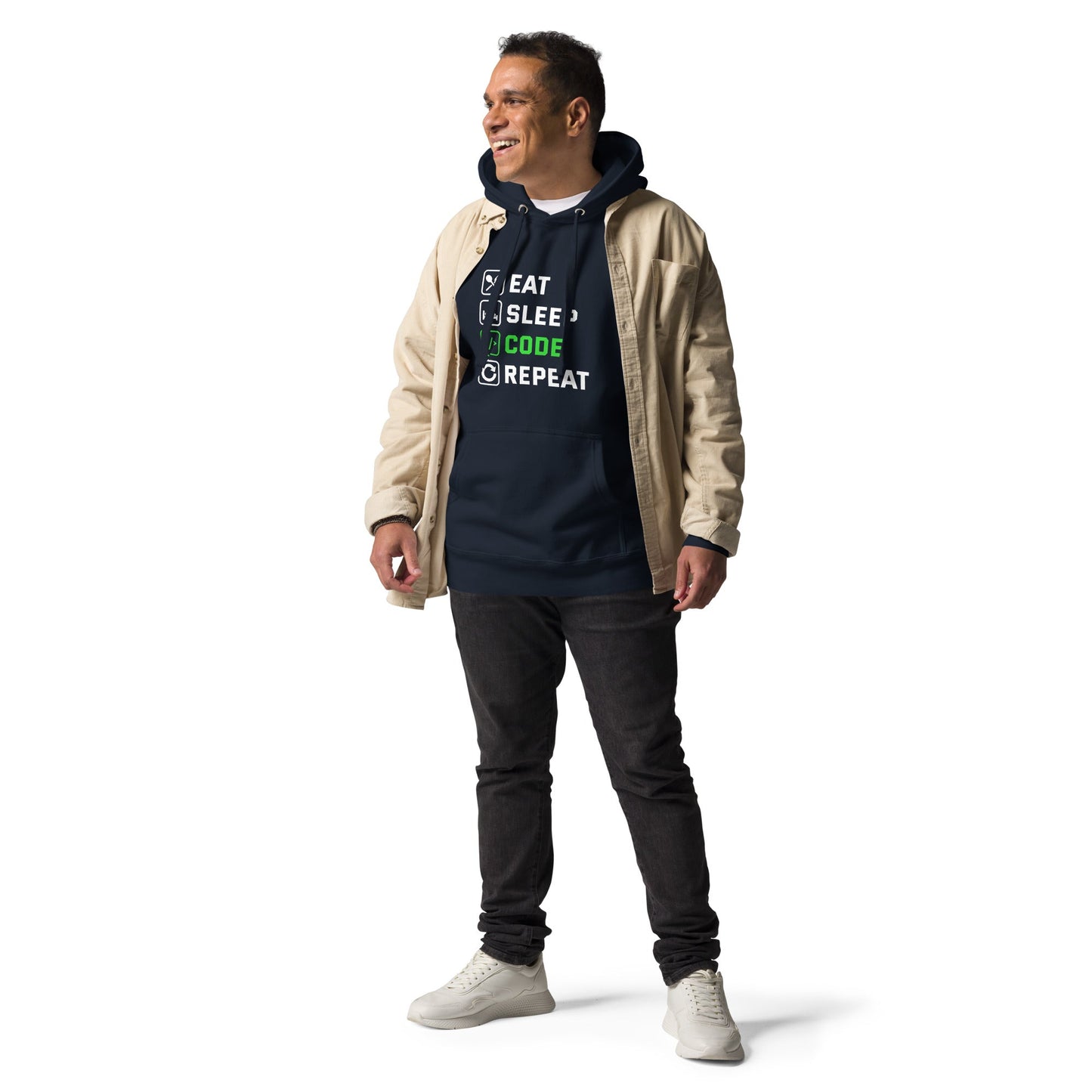Eat Sleep Code Repeat ( Green Text ) - Unisex Hoodie by DarkByteGear