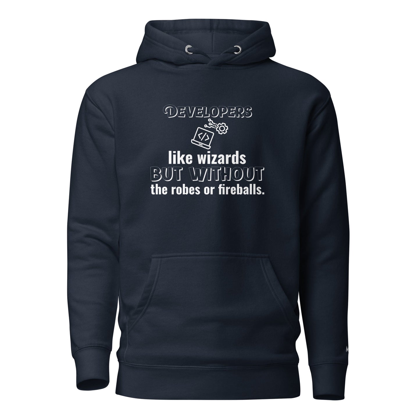Developers: like wizards, but - Unisex Hoodie (back print) by DarkByteGear